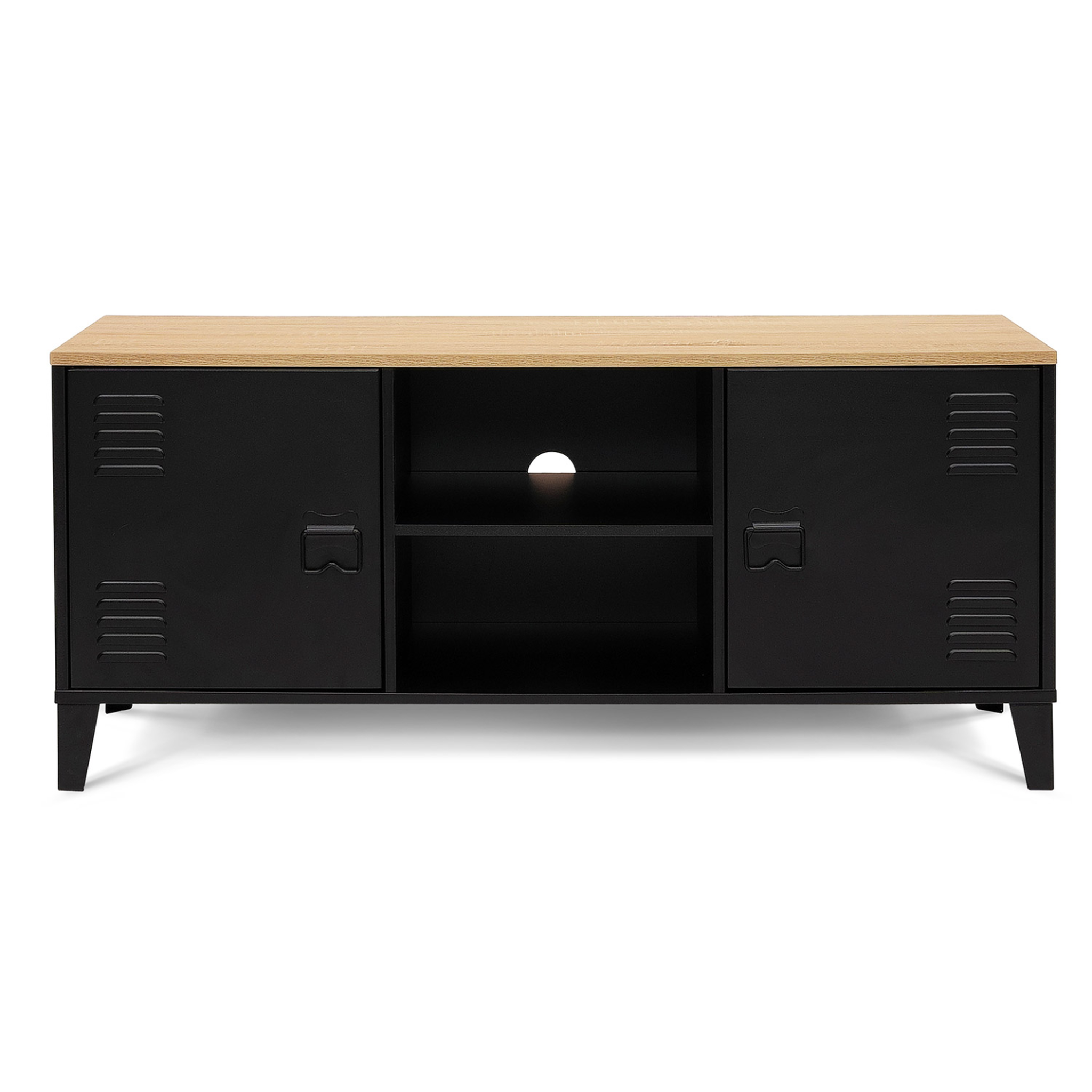 Voir la diapositive 3 : ID MARKET Meuble tv 113 cm ester 2 portes métal noir et plateau bois design industriel