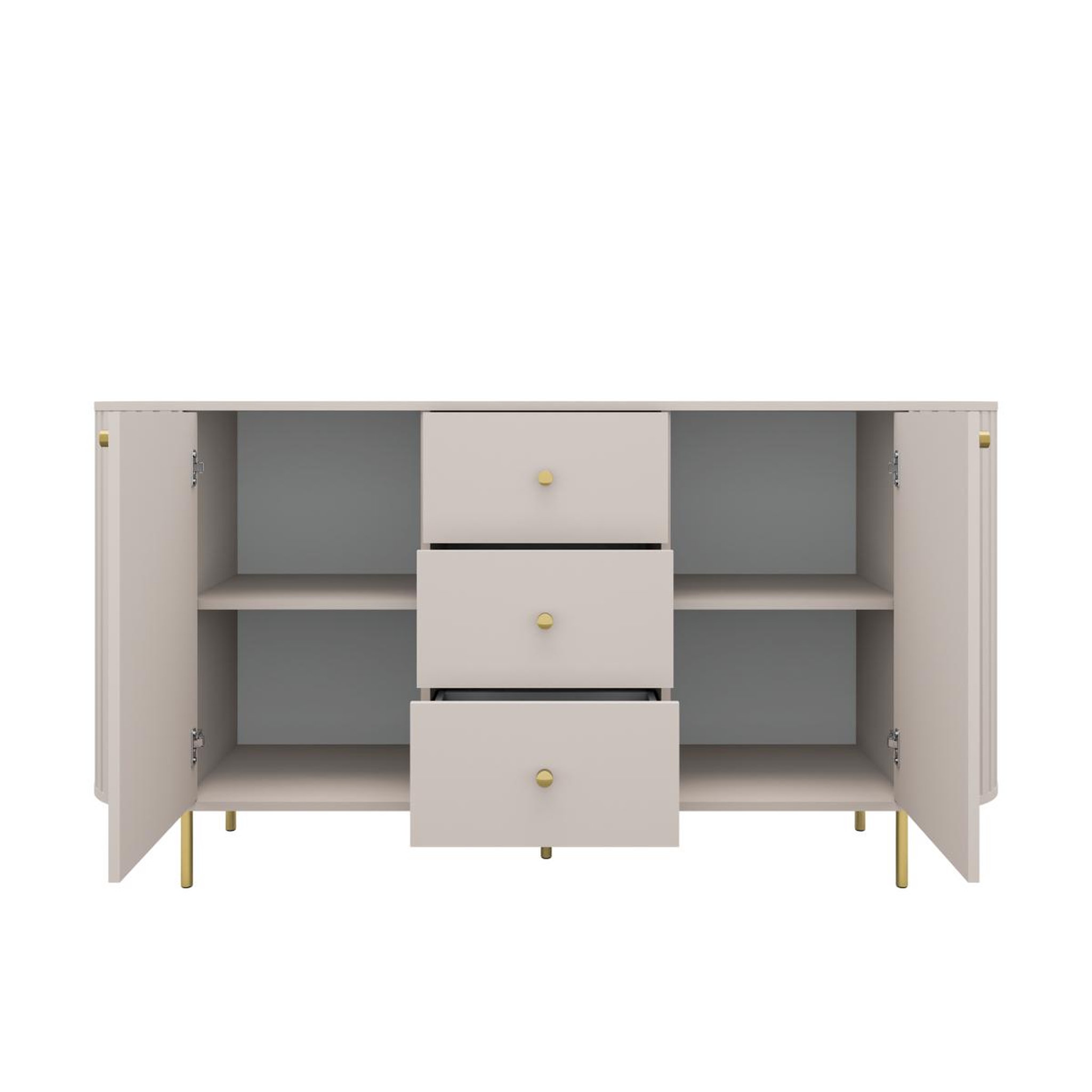Voir la diapositive 3 : JLC KREATION Buffet bas arrondi beige cachemire avec tiroirs 165cm lilio