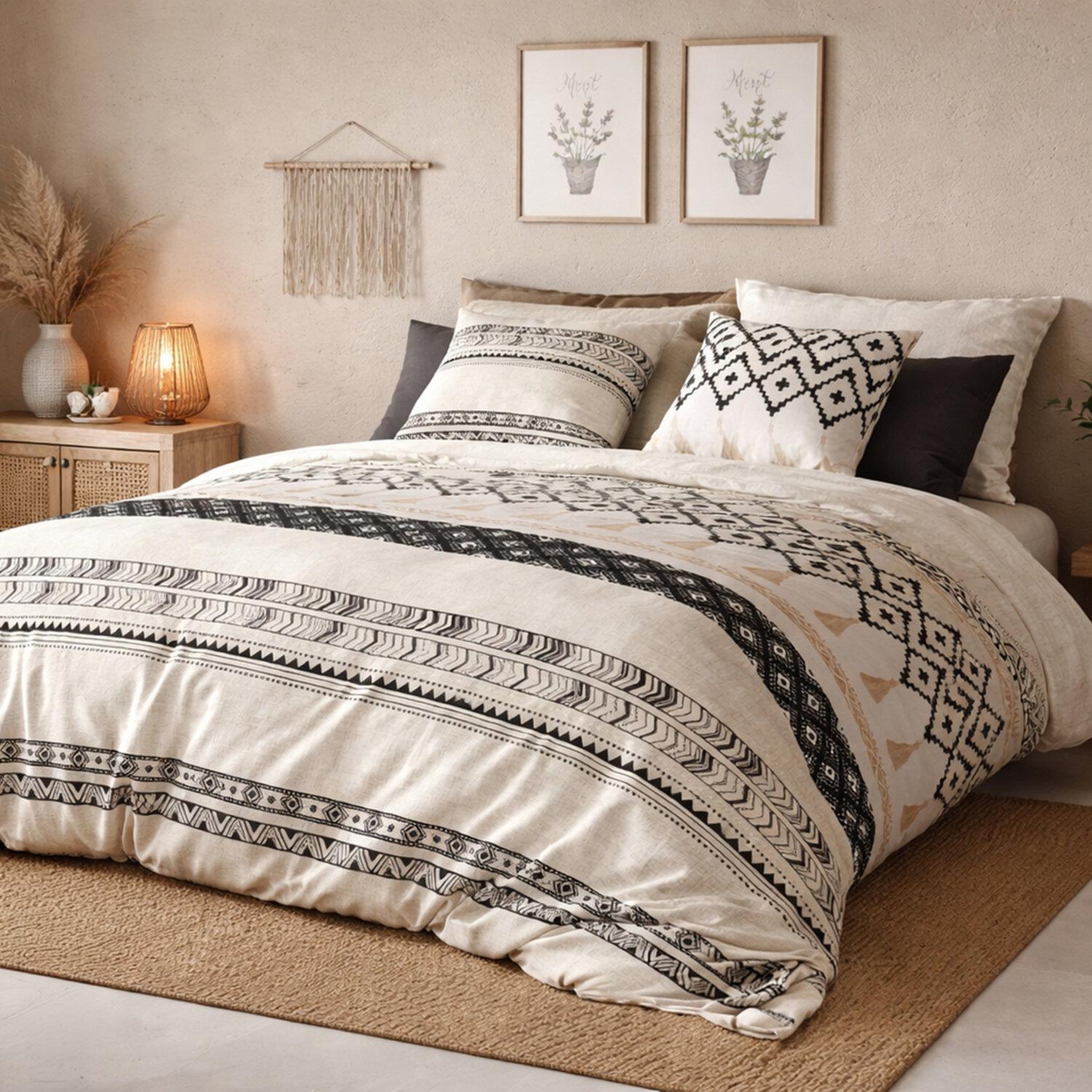 Voir la diapositive 2 : ATELIER DU COTON Parure de couette 100%coton 57fils/cm2 bohème