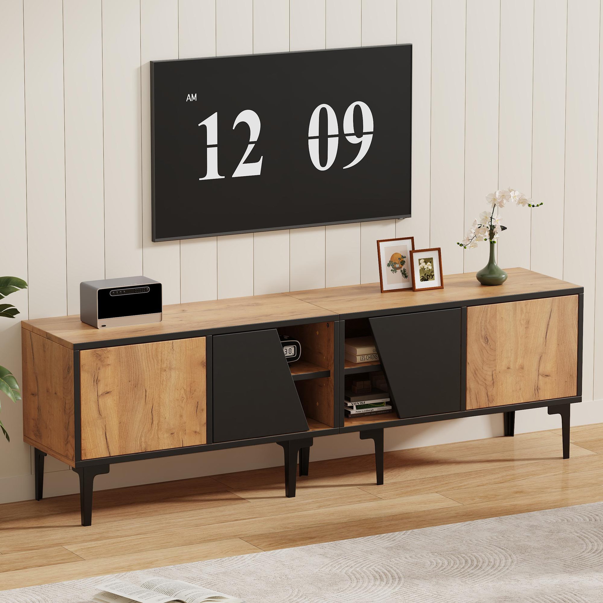 Voir la diapositive 4 : MERAX Meuble tv naturel+noir 160 cm panneau de particules