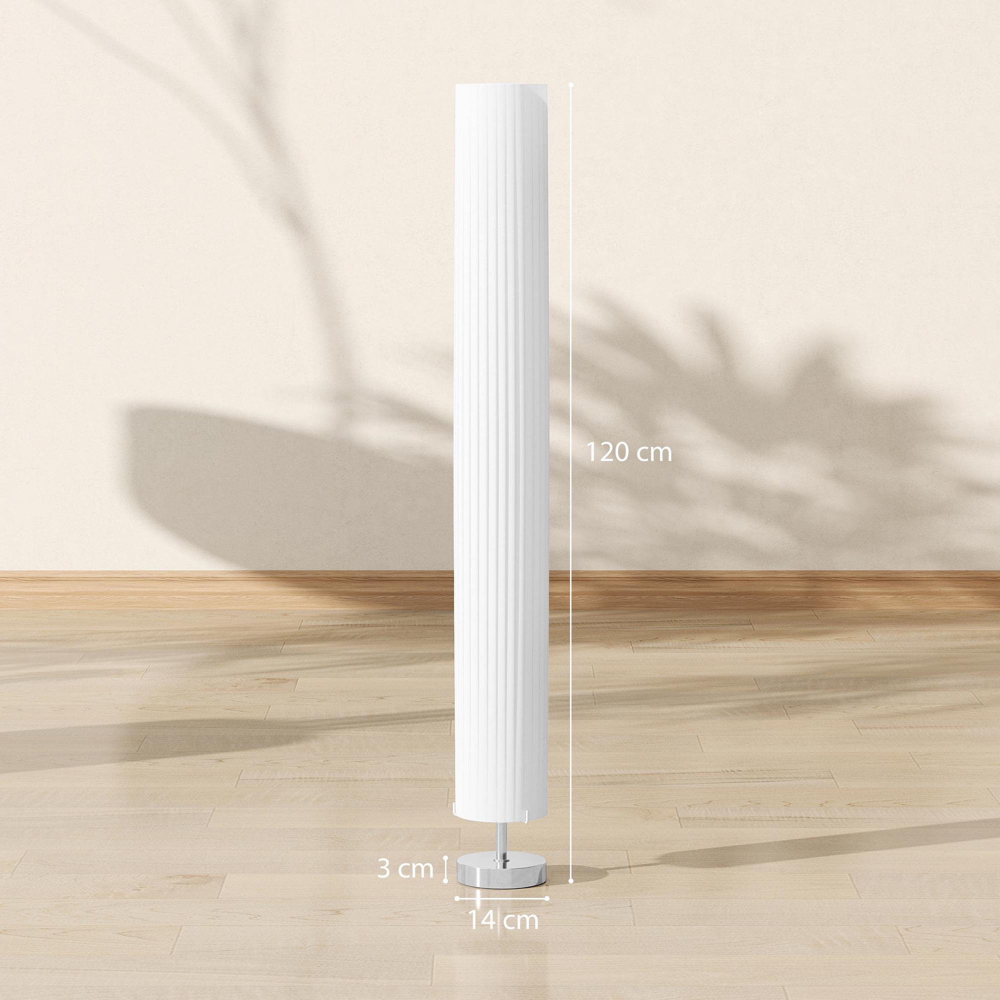 Voir la diapositive 3 : HOMCOM Lampadaire colonne sur pied design H.120 cm acier inox tissu blanc