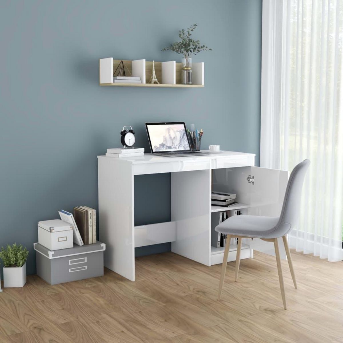 VIDAXL Bureau Blanc brillant 100x50x76 cm Bois d'ingenierie