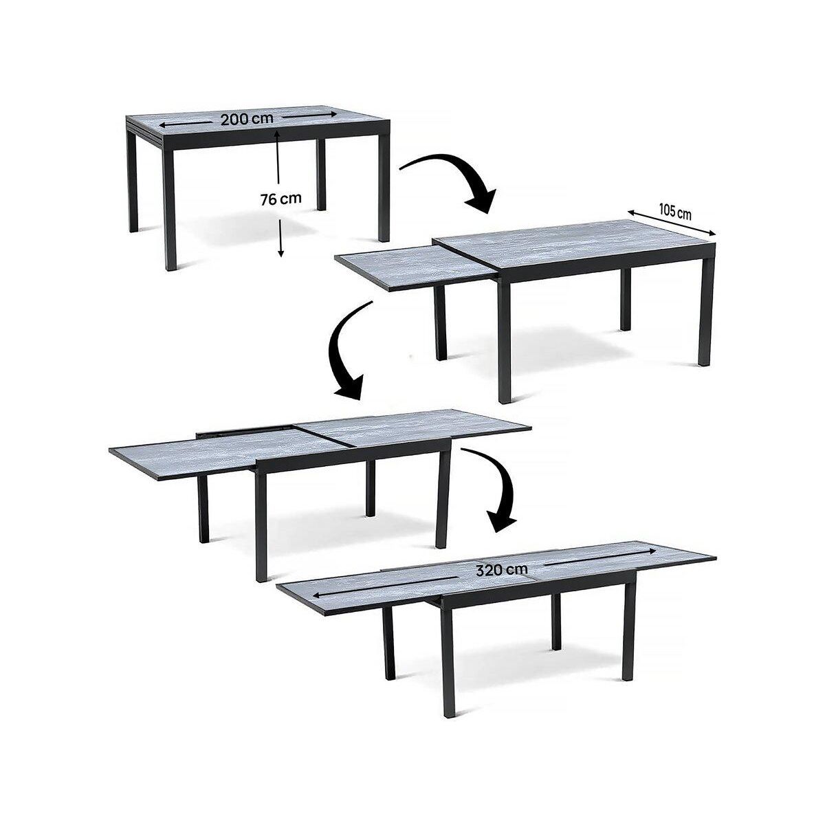 Habitat et Jardin Table jardin en aluminium extensible  Lagos  - 200/320 x 105 x 76 cm - Gris