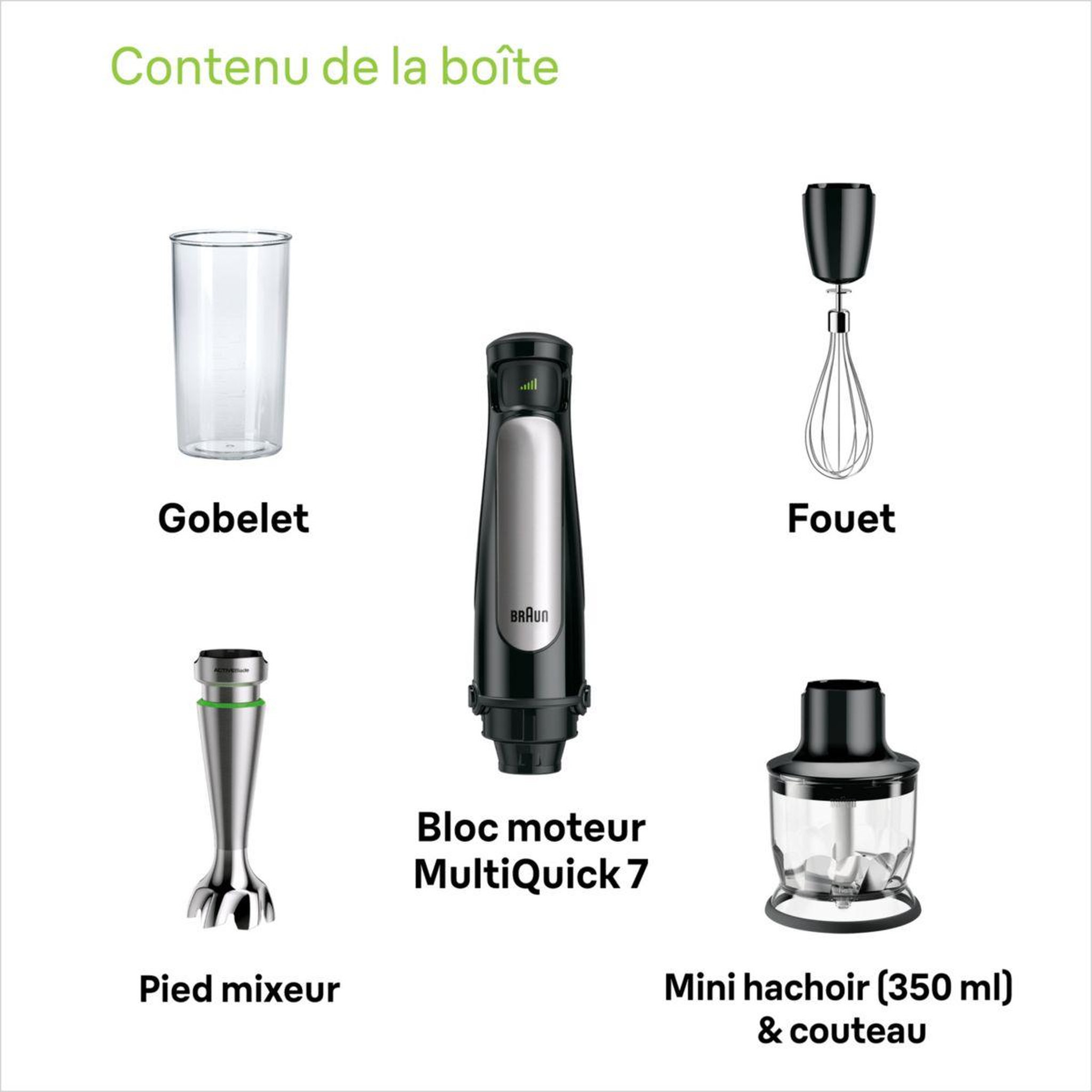 Voir la diapositive 2 : BRAUN Mixeur mq7026x multiquick 7 gris et noir 2 accessoires