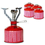 Kemper Réchaud gaz portable 4.5 kW + 4 cartouches gaz 230gr - Brûleur randonnée anti-vent Pliable Léger Camping Haute montagne KEMPER