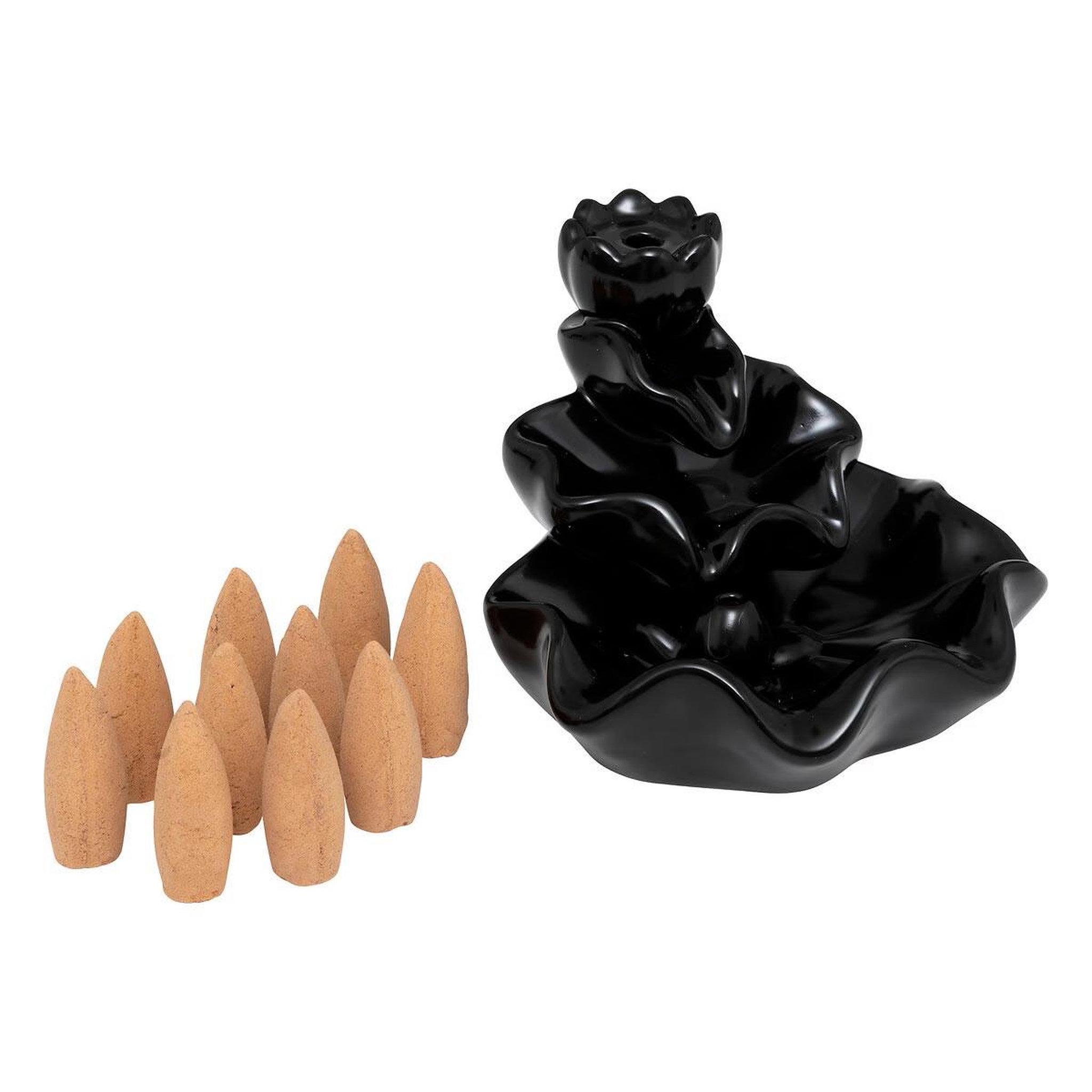 ATMOSPHERA Fontaine à encens avec 10 cônes  iloe  10cm noir