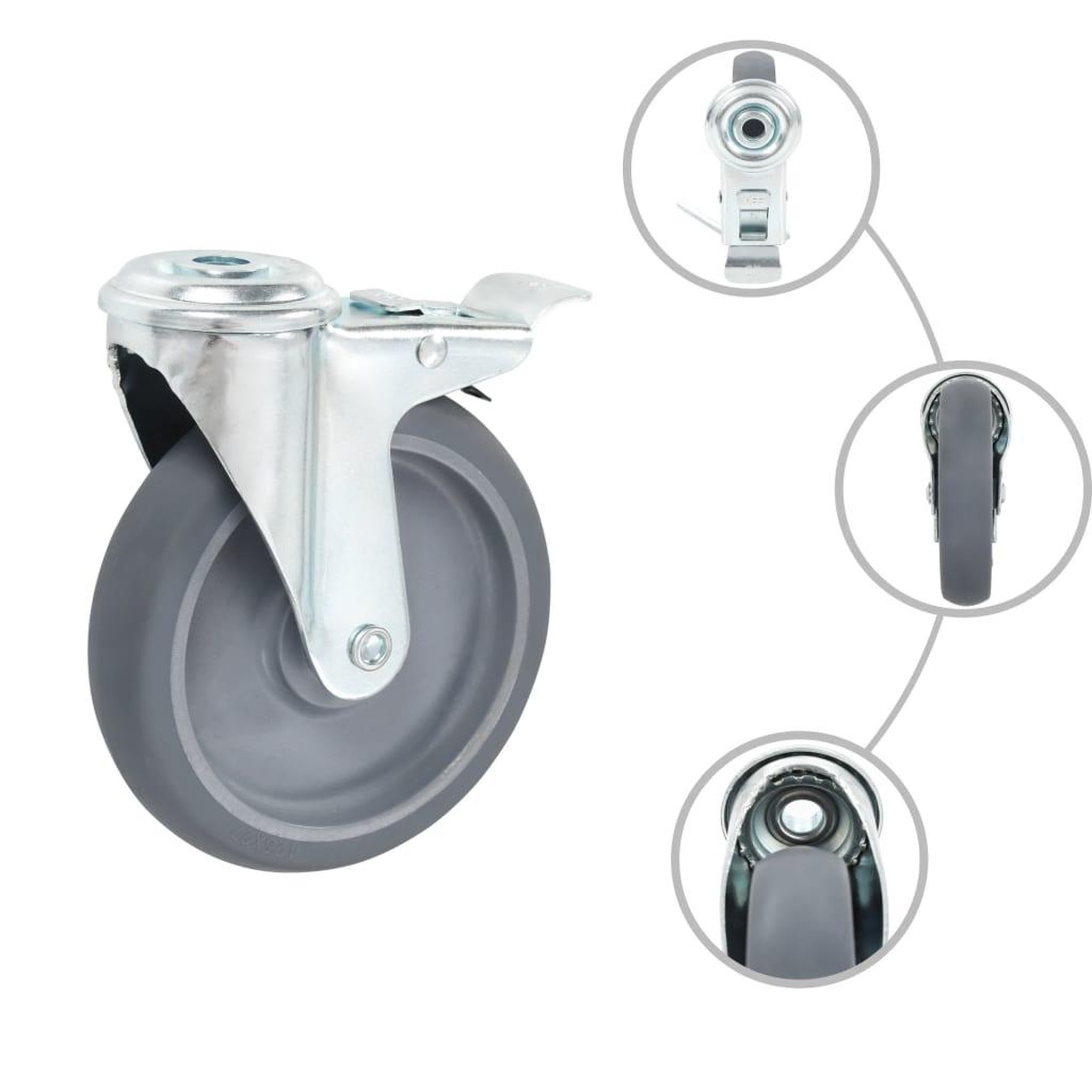 Voir la diapositive 2 : VIDAXL 4pcs Roulettes pivotantes a trou de boulon a double frein 125mm
