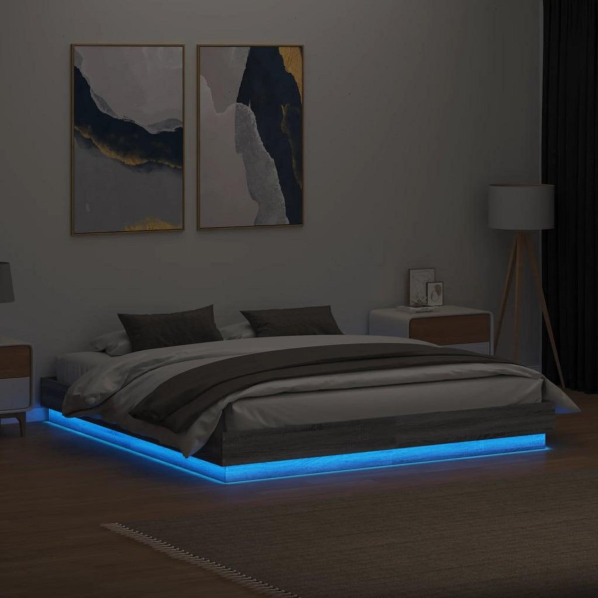 VIDAXL Cadre de lit avec LED sans matelas sonoma gris 200x200 cm