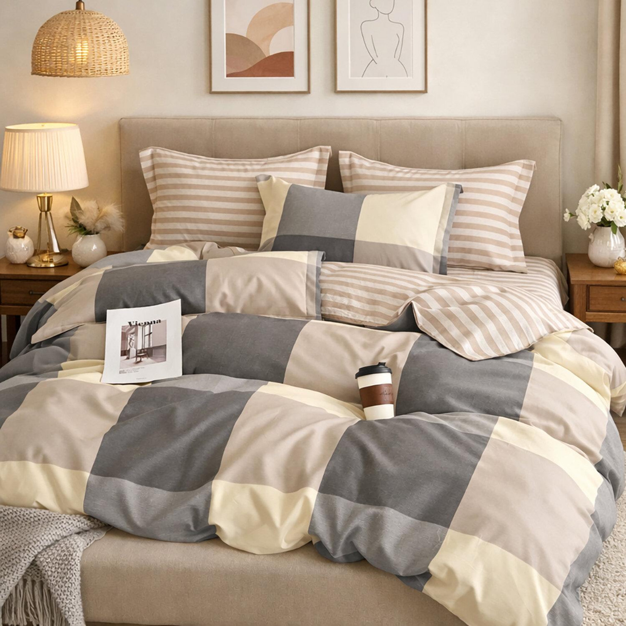 Home collection Parure housse de couette 3 pcs 240x220 cm en percale de coton 80 fils cytine