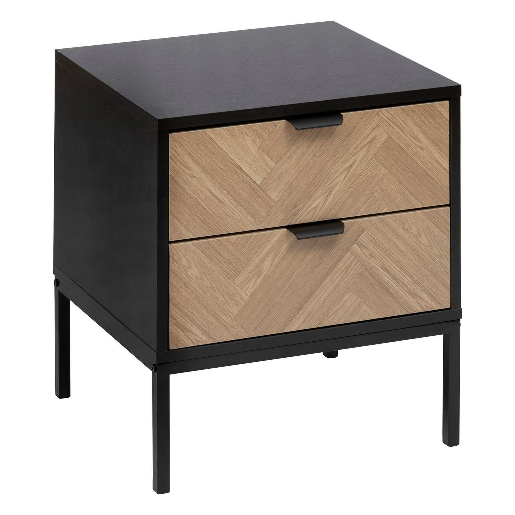 FIVE Table de chevet 2 tiroirs chevron en bois ÉLONE - Noir