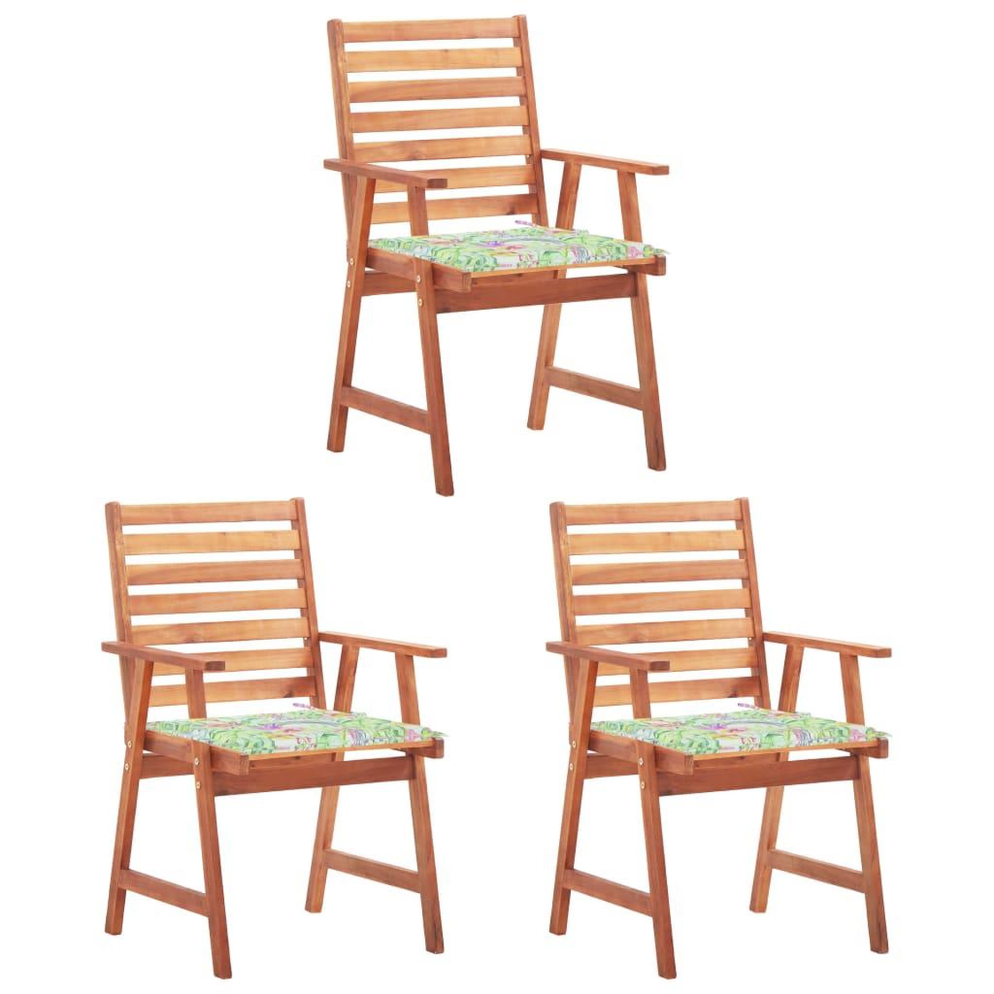 Voir la diapositive 1 : VIDAXL Chaises a manger d'exterieur lot de 3 et coussins Acacia massif