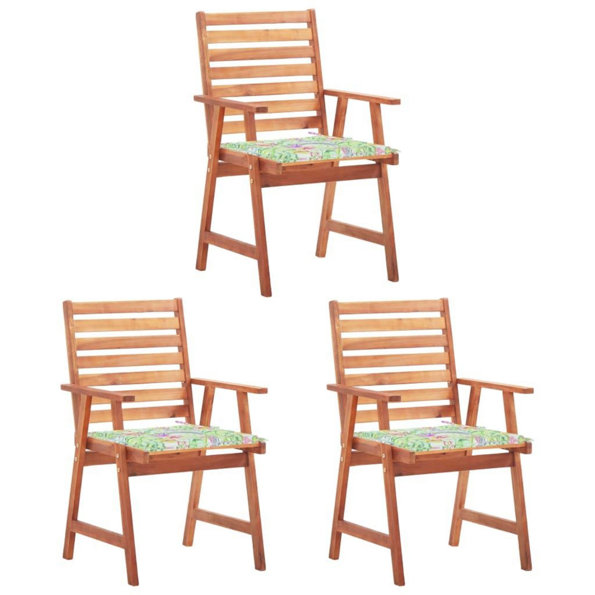 VIDAXL Chaises a manger d'exterieur lot de 3 et coussins Acacia massif
