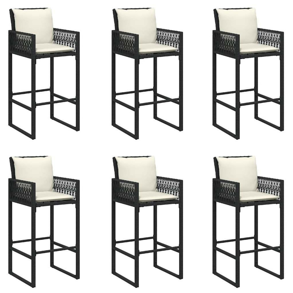 VIDAXL Ensemble de bar de jardin 7 pcs avec coussins noir poly rotin