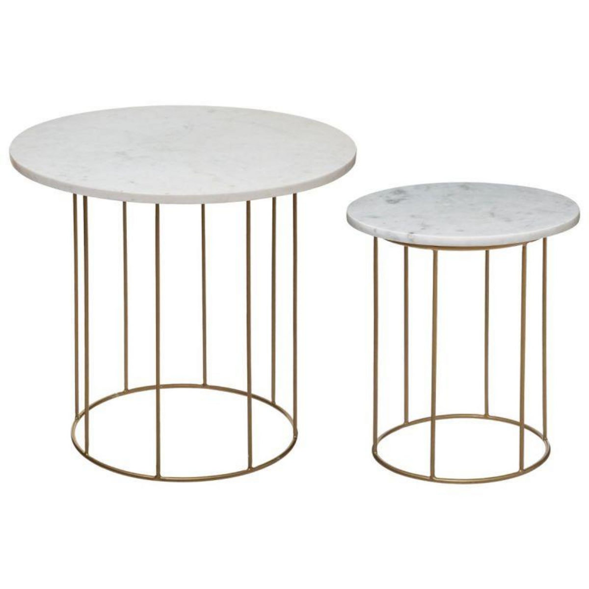  Lot de 2 Tables d'Appoint  Good  60cm Blanc & Or