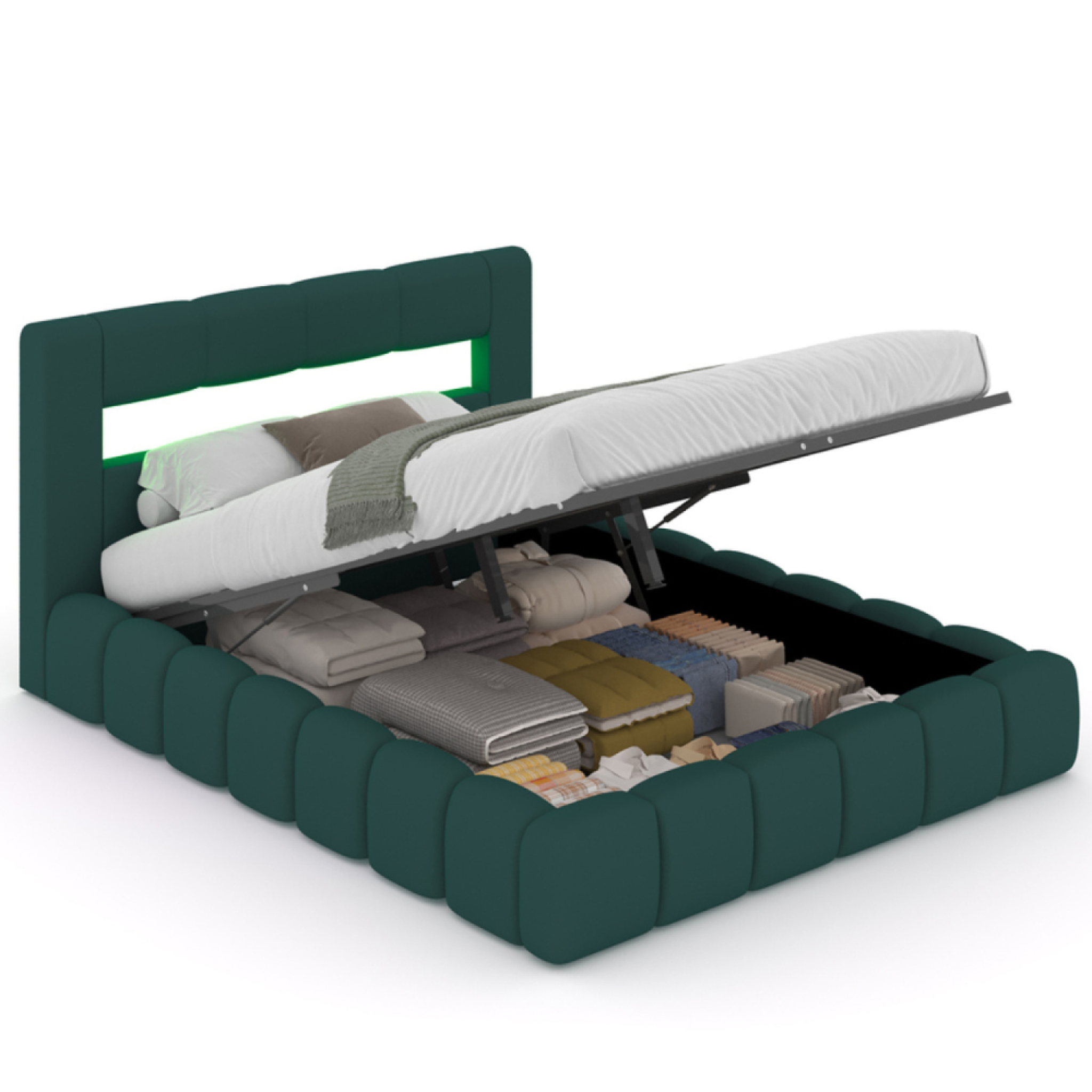 CONCEPT USINE Lit coffre style nuage led 160x200cm velours vert OMAHA