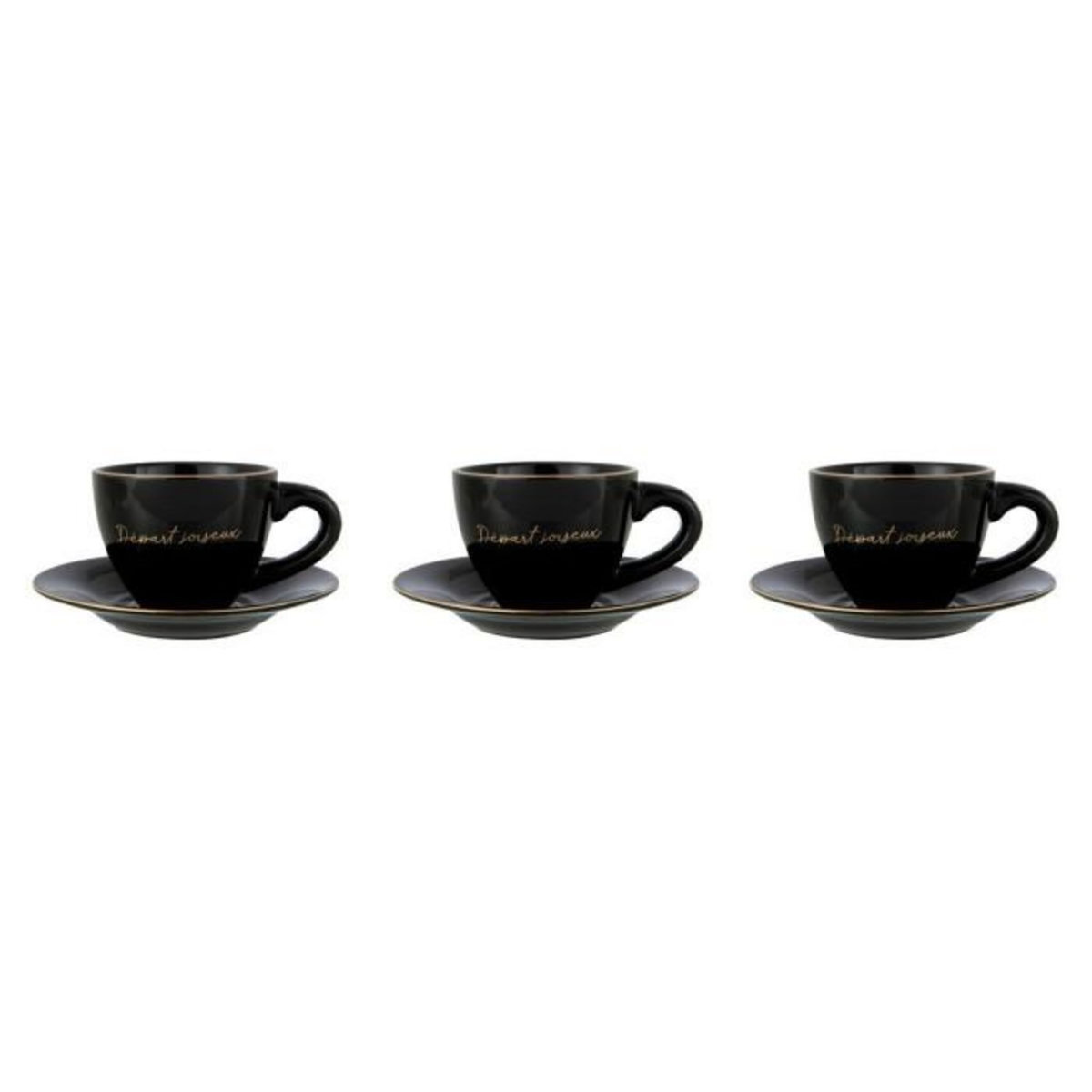 Paris Prix Lot de 3 Tasses & 3 Sous-Tasses  Ilene  21cl Noir