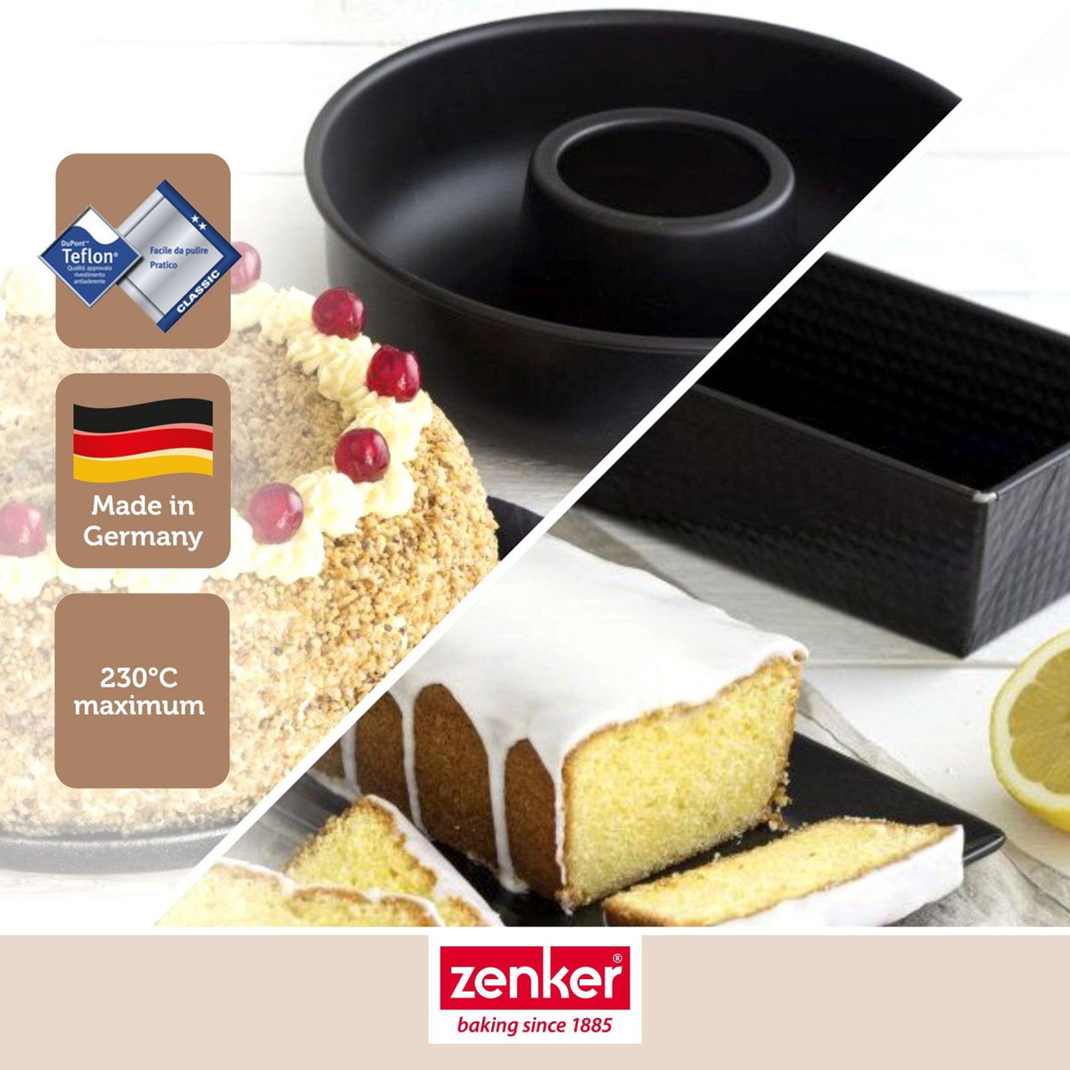 ZENKER Set de moule à cakes 30,5 x 11,5 cm et moule à savarins 28 cm Zenker Black Metallic