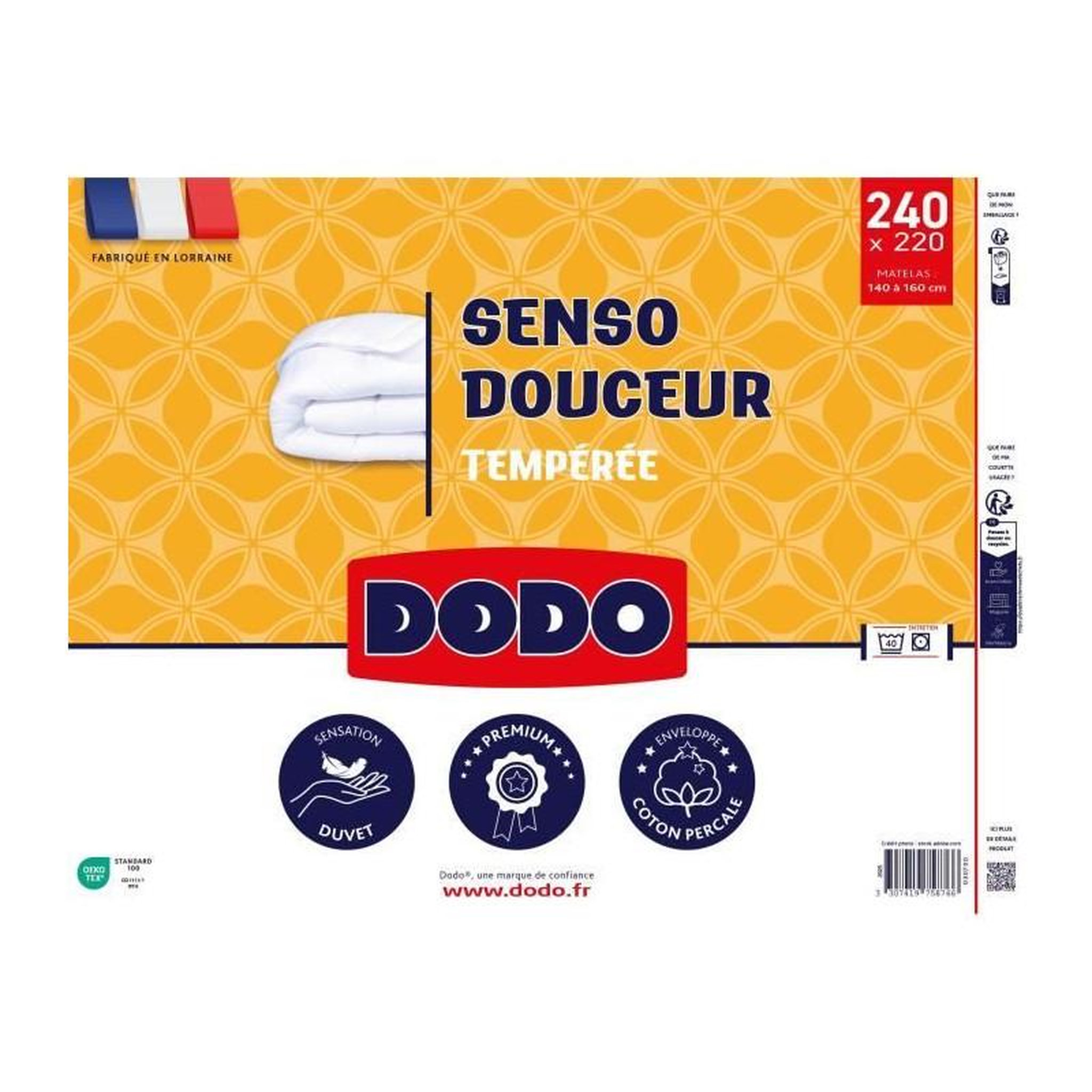 Voir la diapositive 2 : DODO DODO - Couette tempérée 350 g/m² - SENSO DOUCEUR - 220 x 240 cm - Blanc