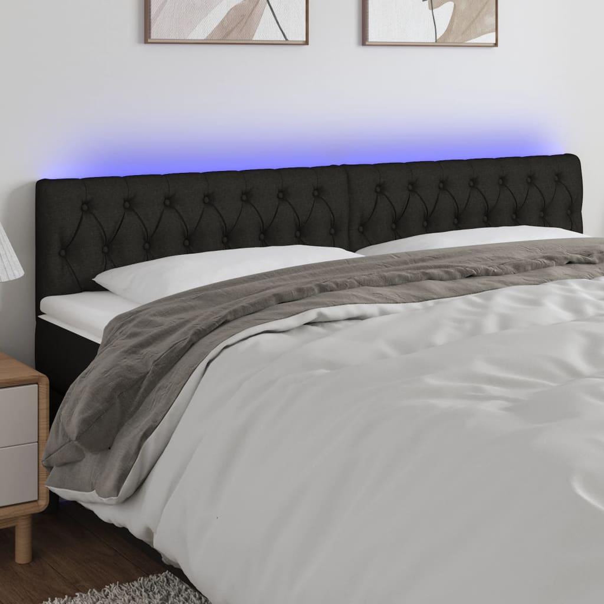 Voir la diapositive 1 : VIDAXL Tete de lit a LED Noir 200x7x78/88 cm Tissu