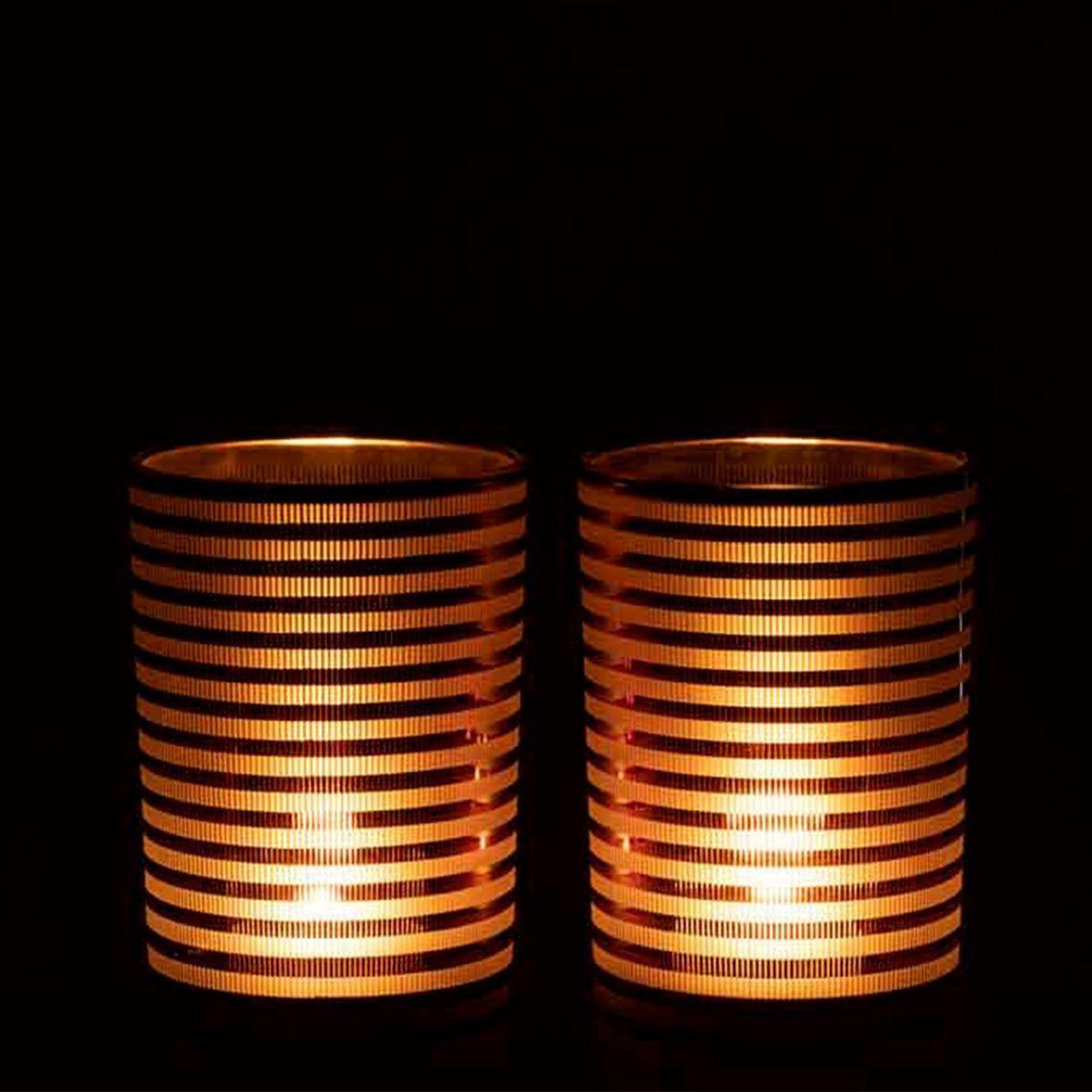 Voir la diapositive 3 : J-LINE Lot de 2 Photophores  Verre Rayé  18cm Marron