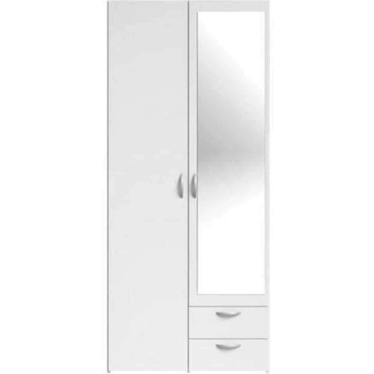 PARISOT Armoire VARIA - Décor blanc - 2 portes battantes + 1 miroir + 2 tiroirs - L 81 x H 185 x P 51 cm - PARISOT