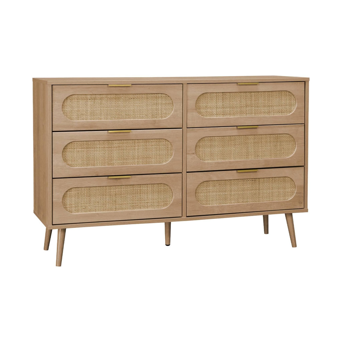 SWEEEK Commode. Eva. 6 tiroirs. décor bois. cannage arrondi L 120 x l 39 x H 79cm