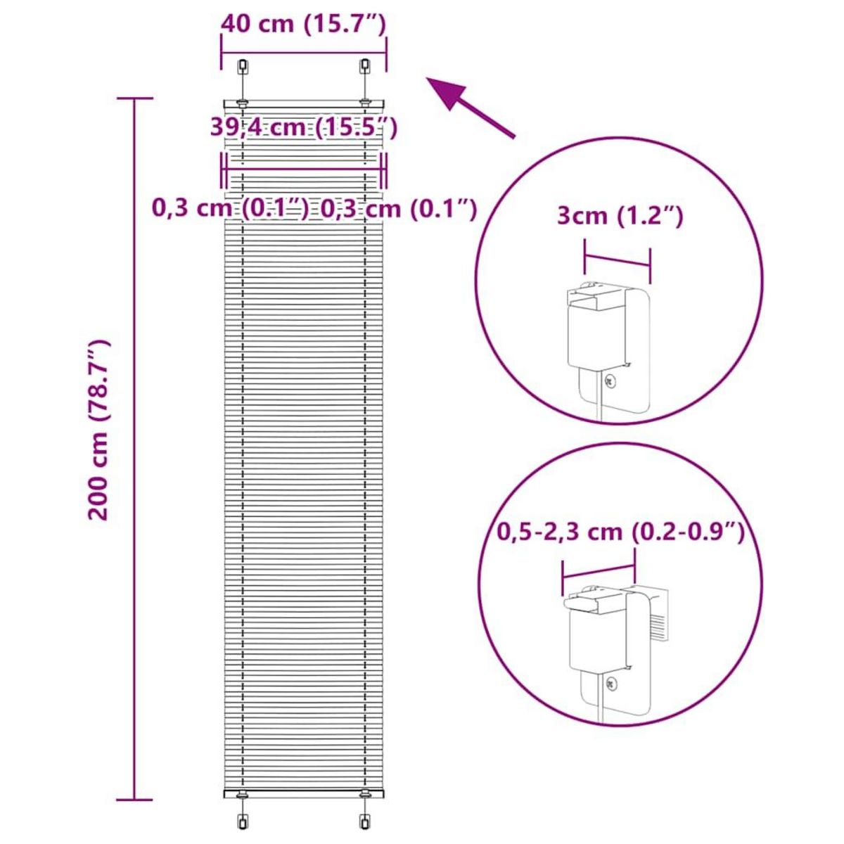 VIDAXL Store plisse rose 40x200 cm largeur du tissu 39,4 cm polyester