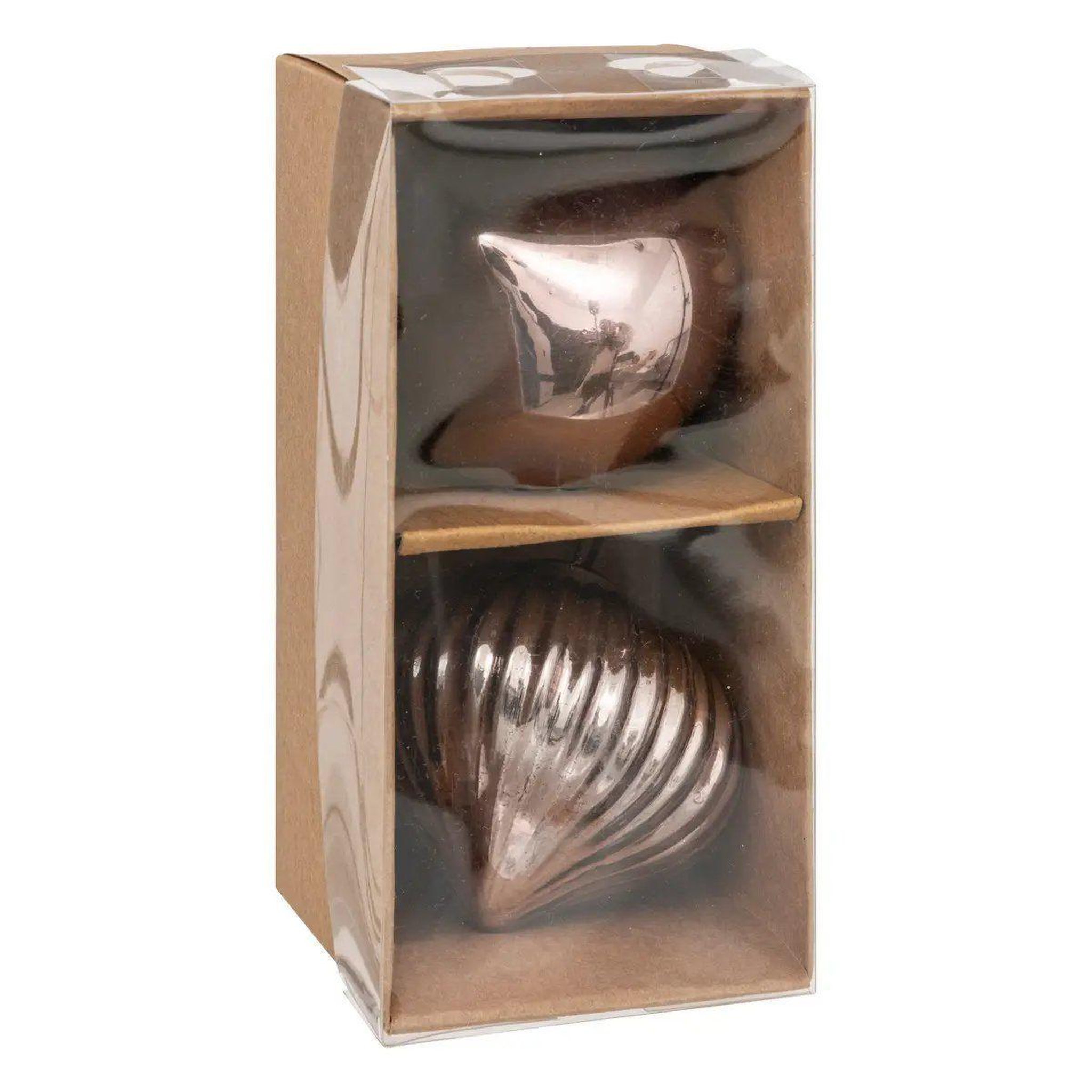 Voir la diapositive 6 : ATMOSPHERA Lot de 2 boules de noël en verre  goutte  8cm marron