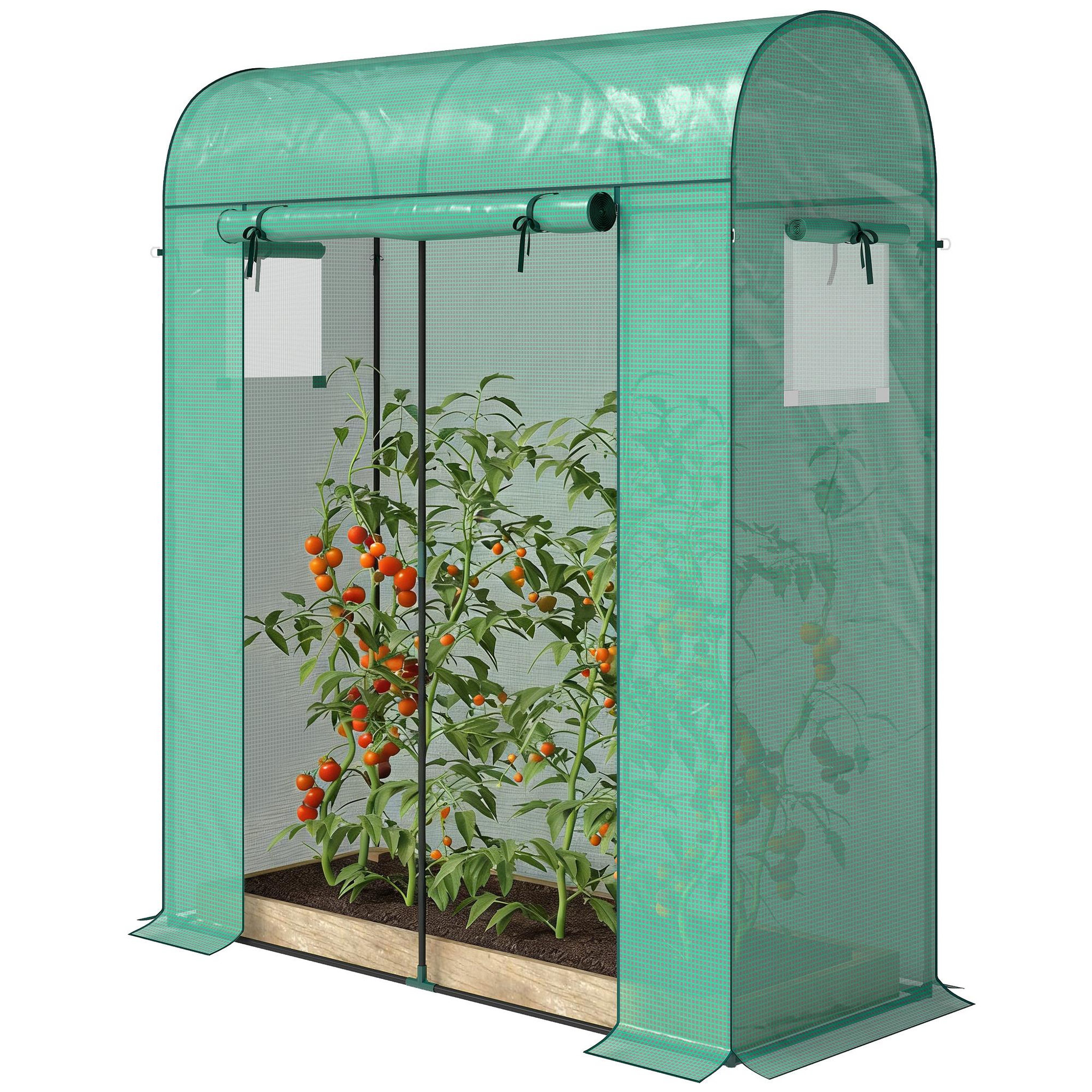Voir la diapositive 5 : OUTSUNNY Serre de jardin - bâche pe et châssis acier - porte roulante et fenêtres en maille - 170 x 68 x 200 cm - vert