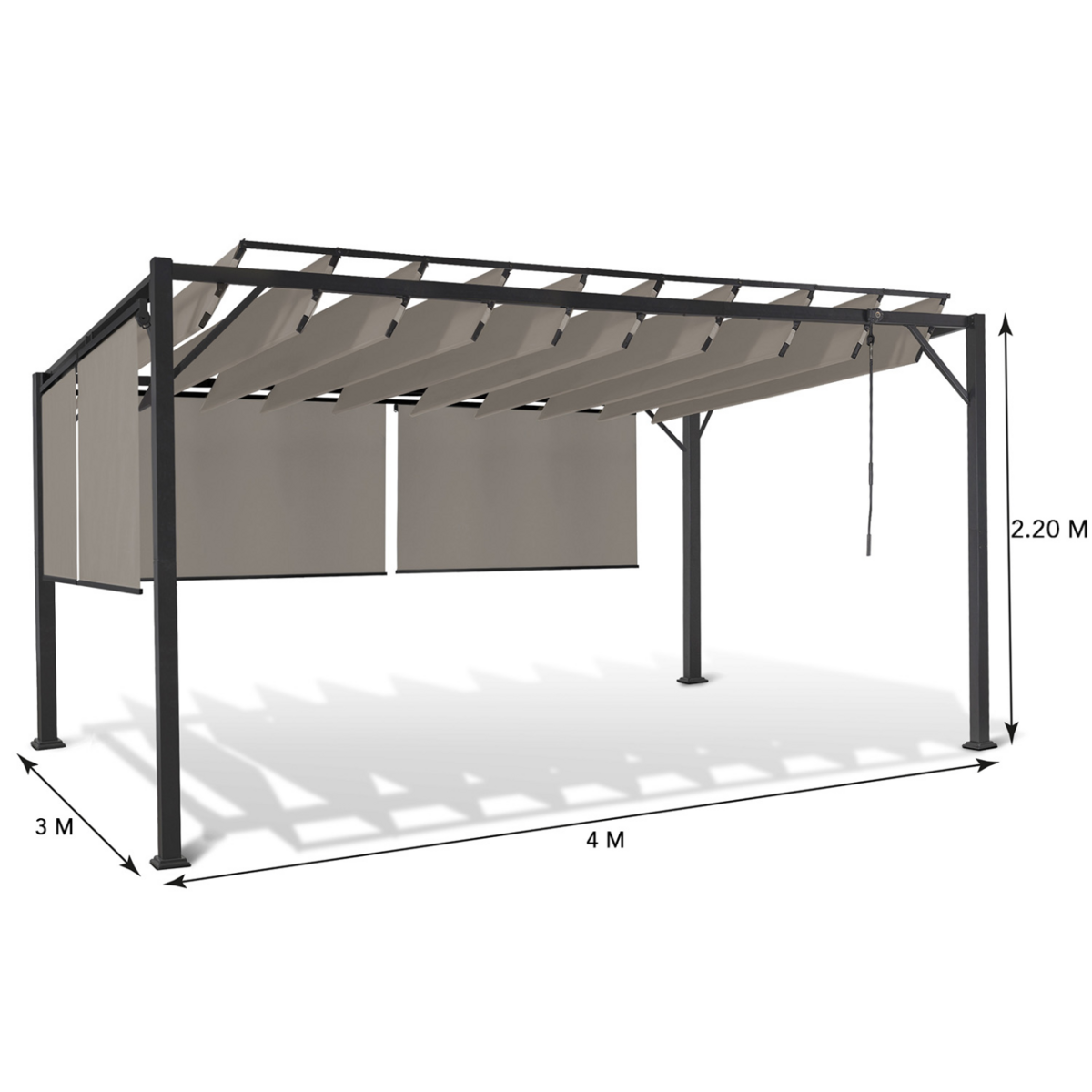 ID MARKET Pergola édition luxe lames orientables 3x4 M et 4 stores taupe