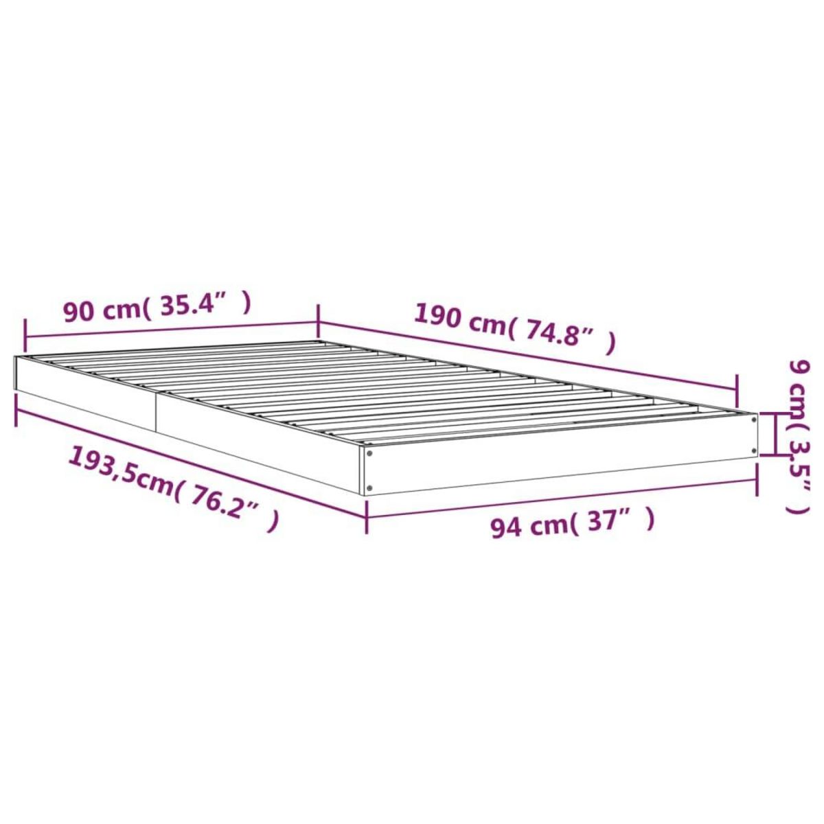 VIDAXL Cadre de lit sans matelas blanc 90x190 cm bois de pin massif