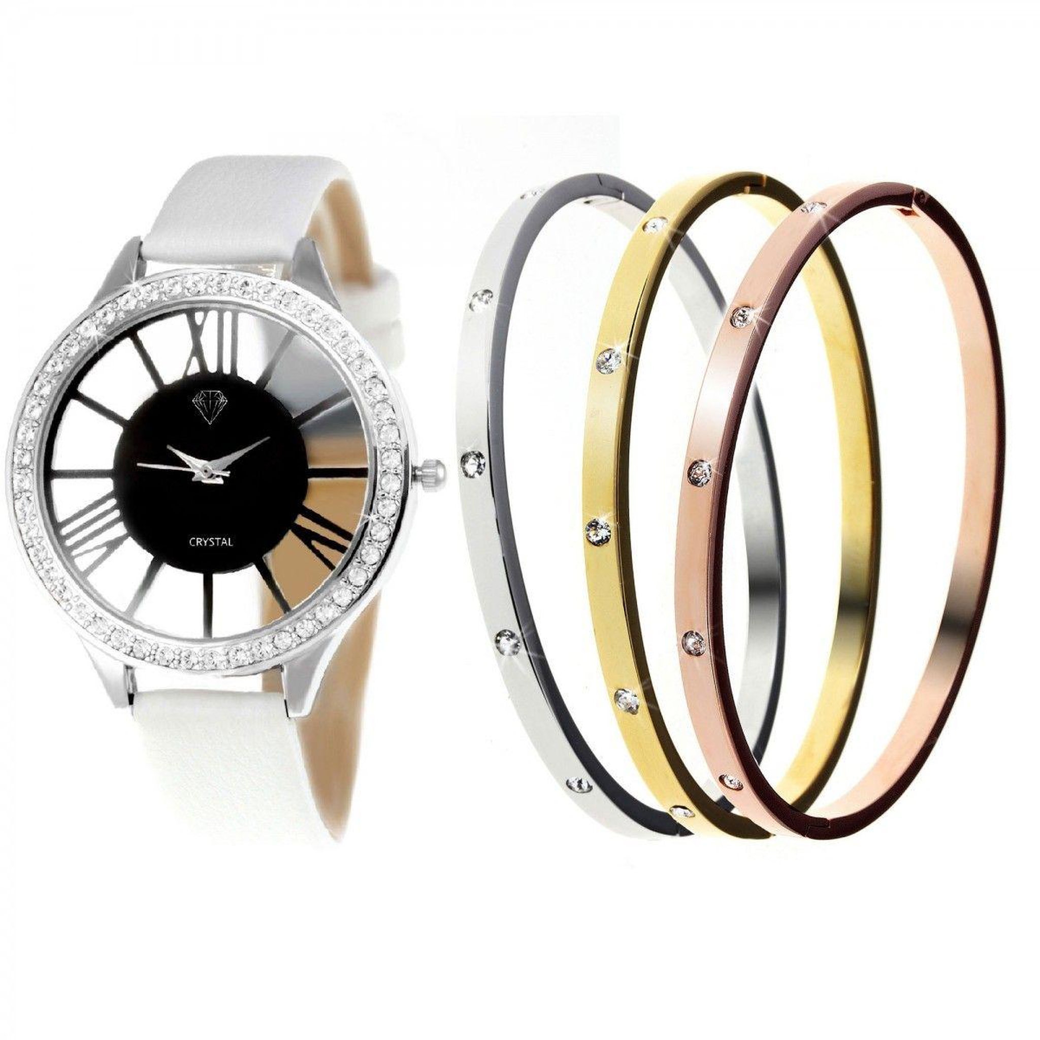 SC CRYSTAL Montre Lara SC Crystal ornée de 48 Cristaux scintillants et ses 3 Bracelets en acier inoxydable