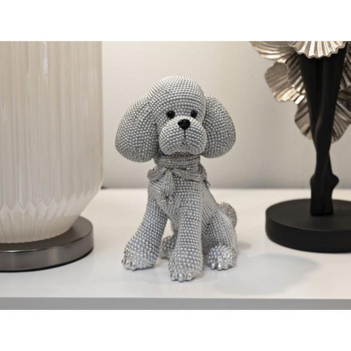 Paris Prix Statuette Déco Caniche Assis  Sparky  19cm Argent