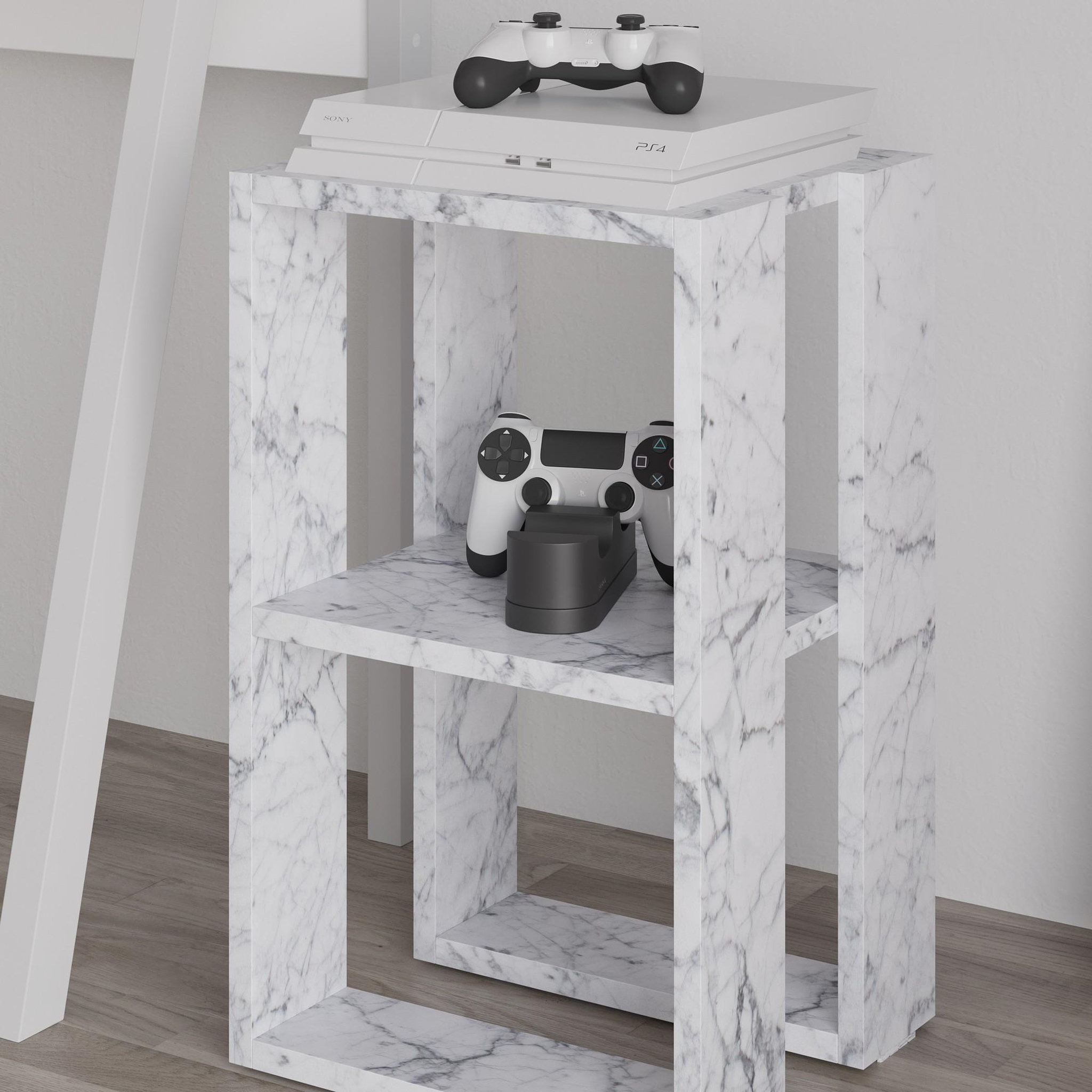Voir la diapositive 4 : Habitat et Jardin Table de chevet en bois  lonie  30 x 30 x 55 cm - marbre de carrare