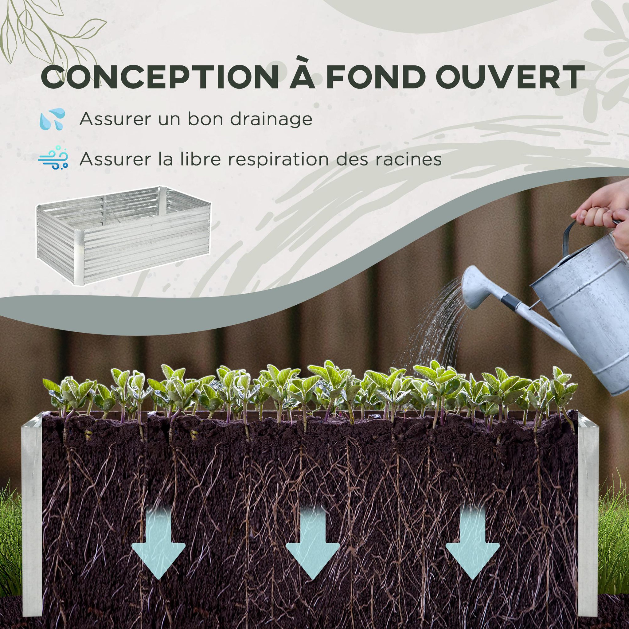 Voir la diapositive 3 : OUTSUNNY Carré potager de jardin renforcé - dim. 180L x 90l x 59H cm - tôle d'acier ondulée galvanisée