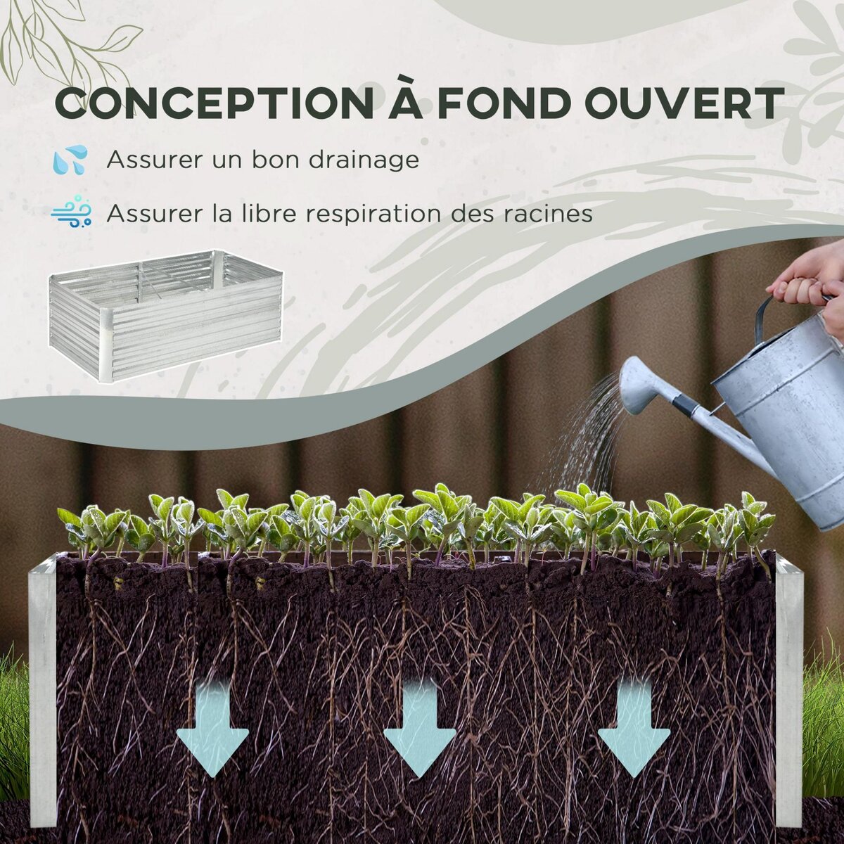 OUTSUNNY Carré potager de jardin renforcé - dim. 180L x 90l x 59H cm - tôle d'acier ondulée galvanisée