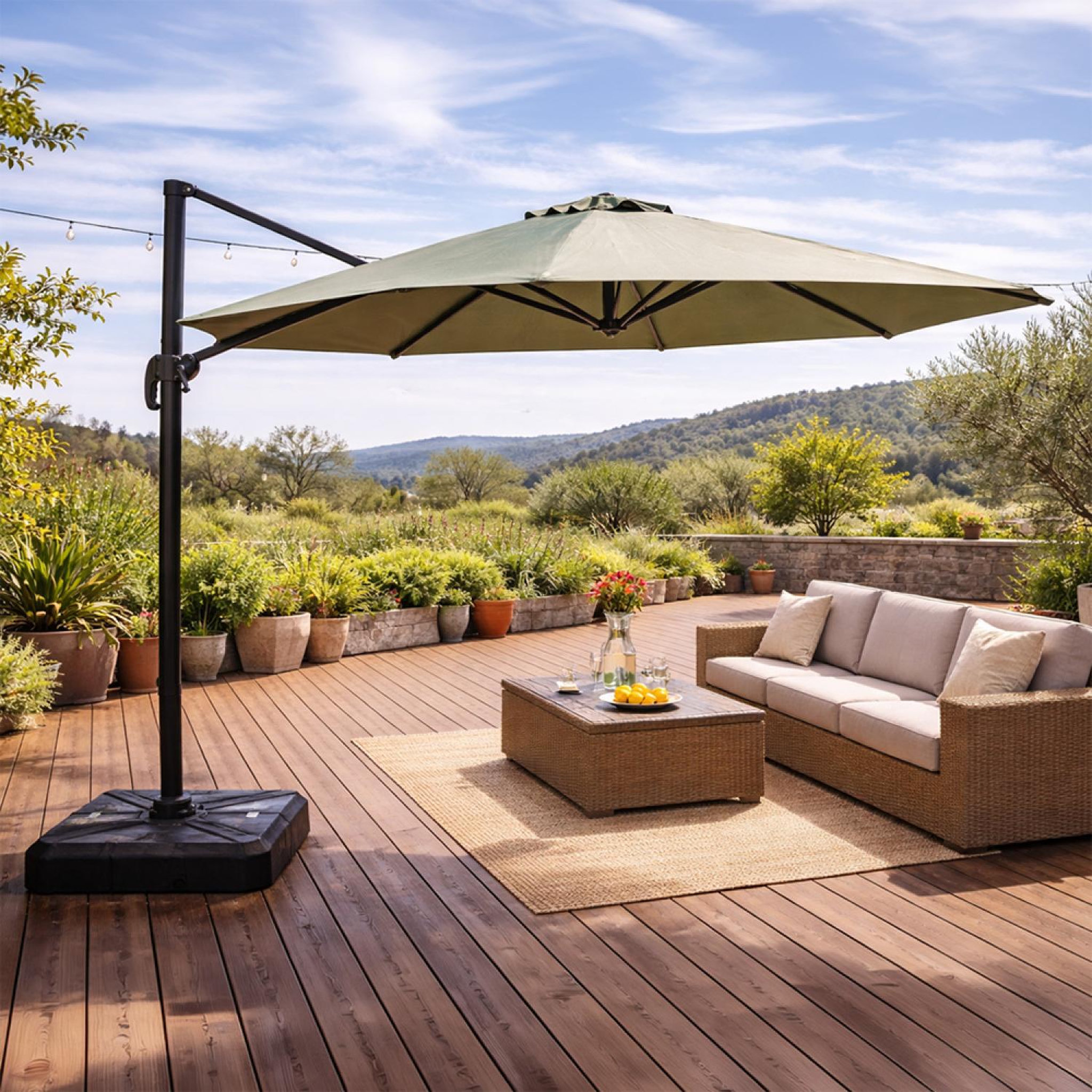 Voir la diapositive 2 : CONCEPT USINE Parasol octogonal  350cm déporté vert en aluminium castillo