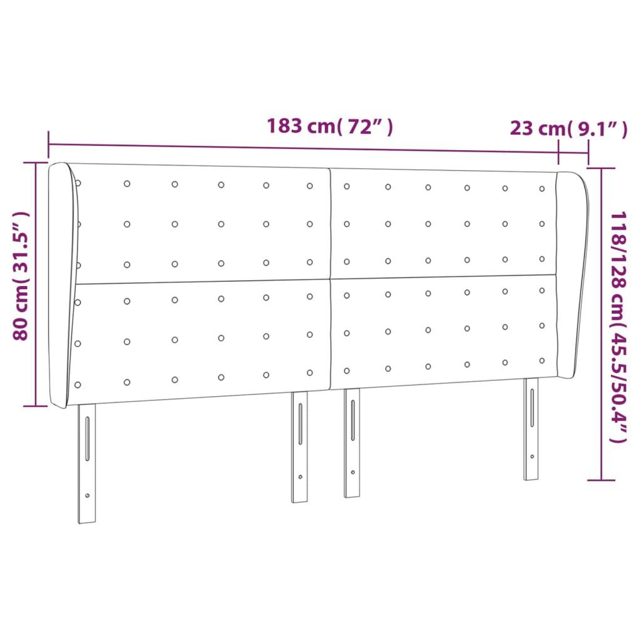 Voir la diapositive 6 : VIDAXL Tete de lit avec oreilles Marron fonce 183x23x118/128 cm Tissu