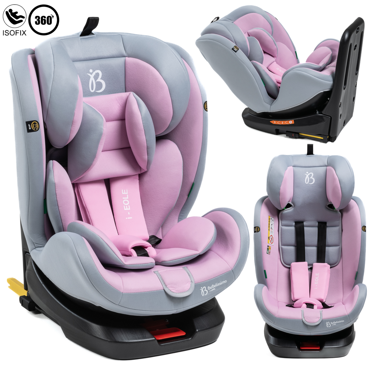 BEBELISSIMO BEBELISSIMO - Siège auto Isofix - pivotant 360 ° - groupe 0+/1/2/3 - (0-36kg) - i-EOLE - rose