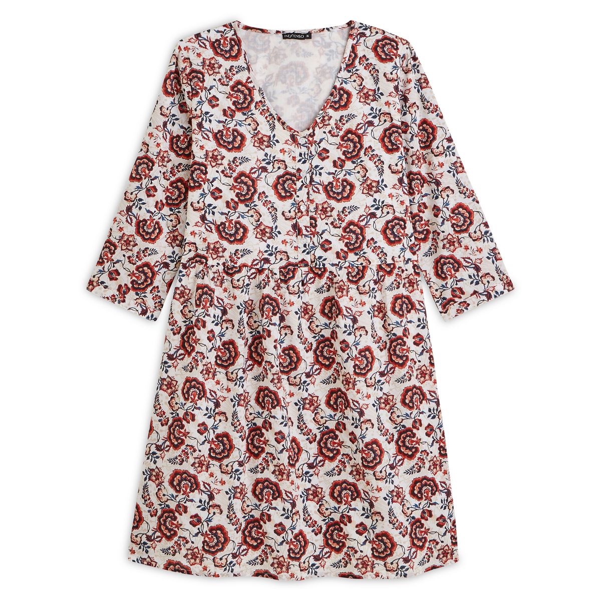 INEXTENSO Robe courte écru imprimé fleuri femme