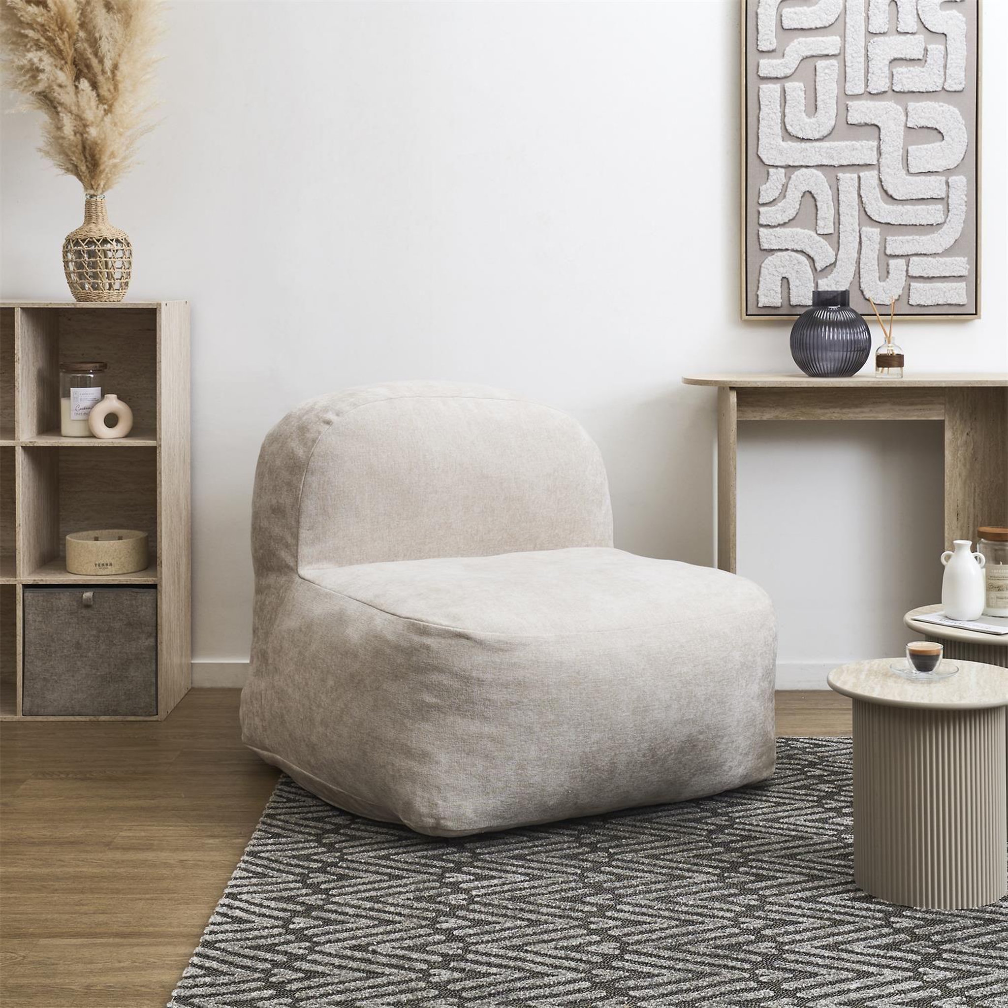 Voir la diapositive 2 : The Home Deco Factory Fauteuil compressé en tissu doux sans montage AUSTIN - Beige
