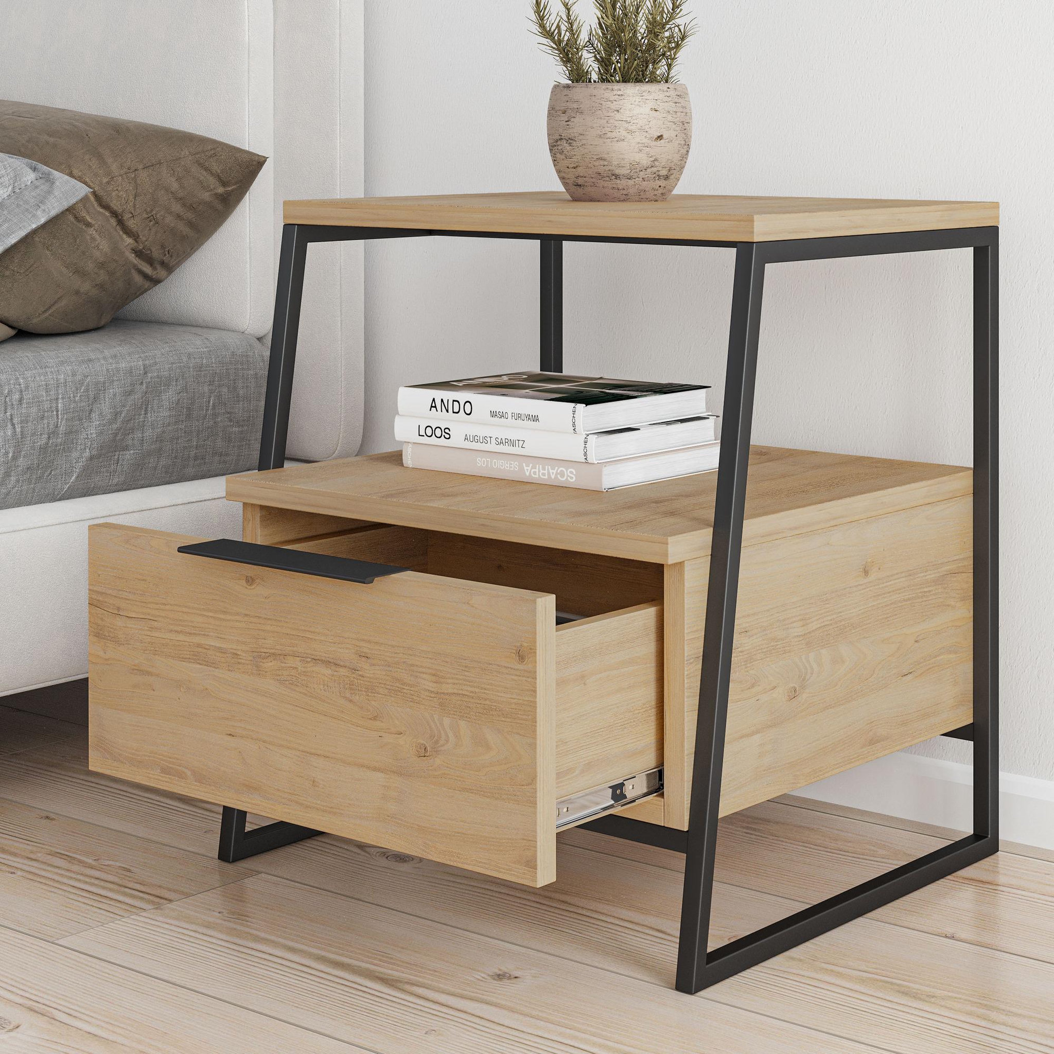 Voir la diapositive 3 : Habitat et Jardin Table de chevet en bois  pal  - 45 x 40 x 50 cm - beige
