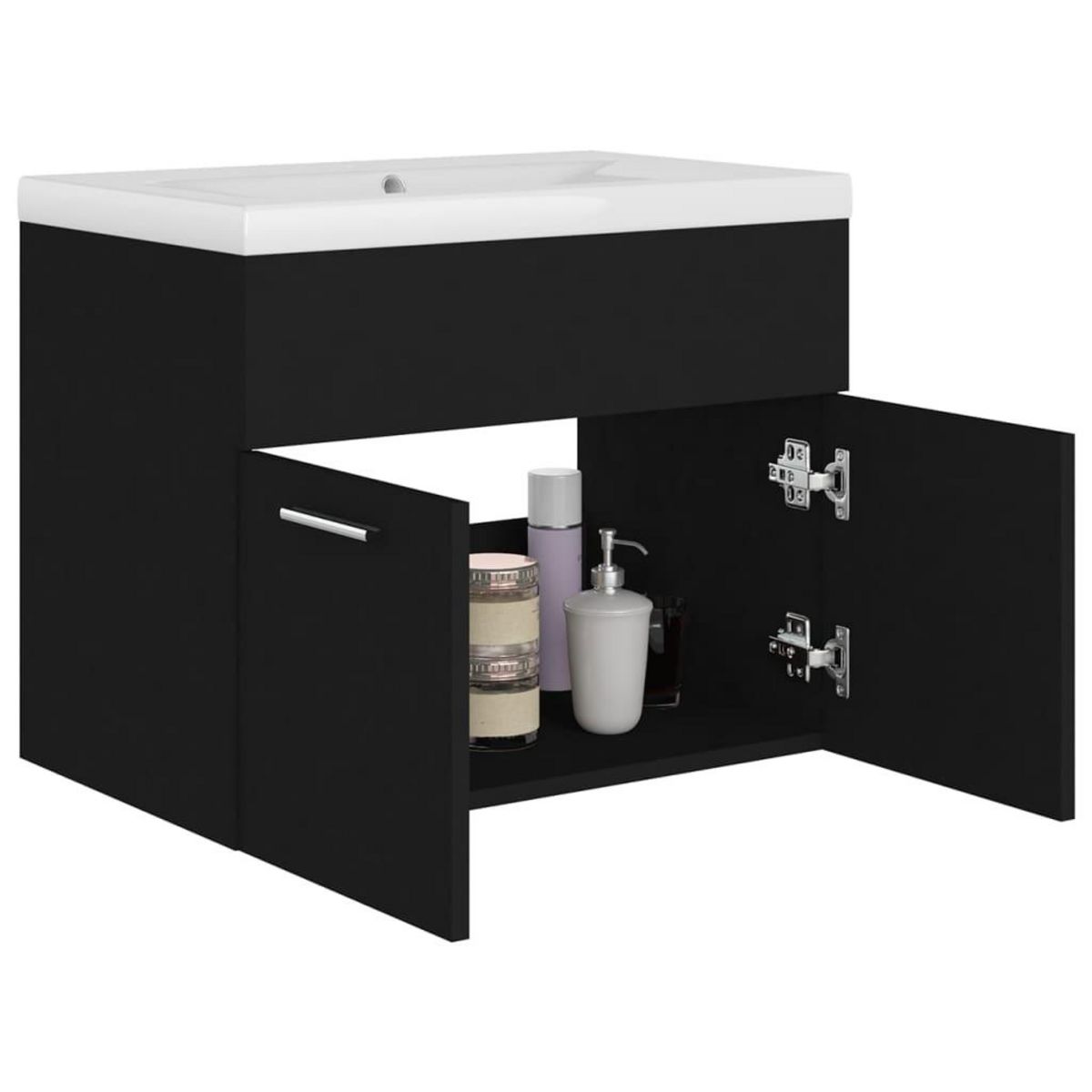 VIDAXL Armoire d'evier avec lavabo integre Noir Agglomere