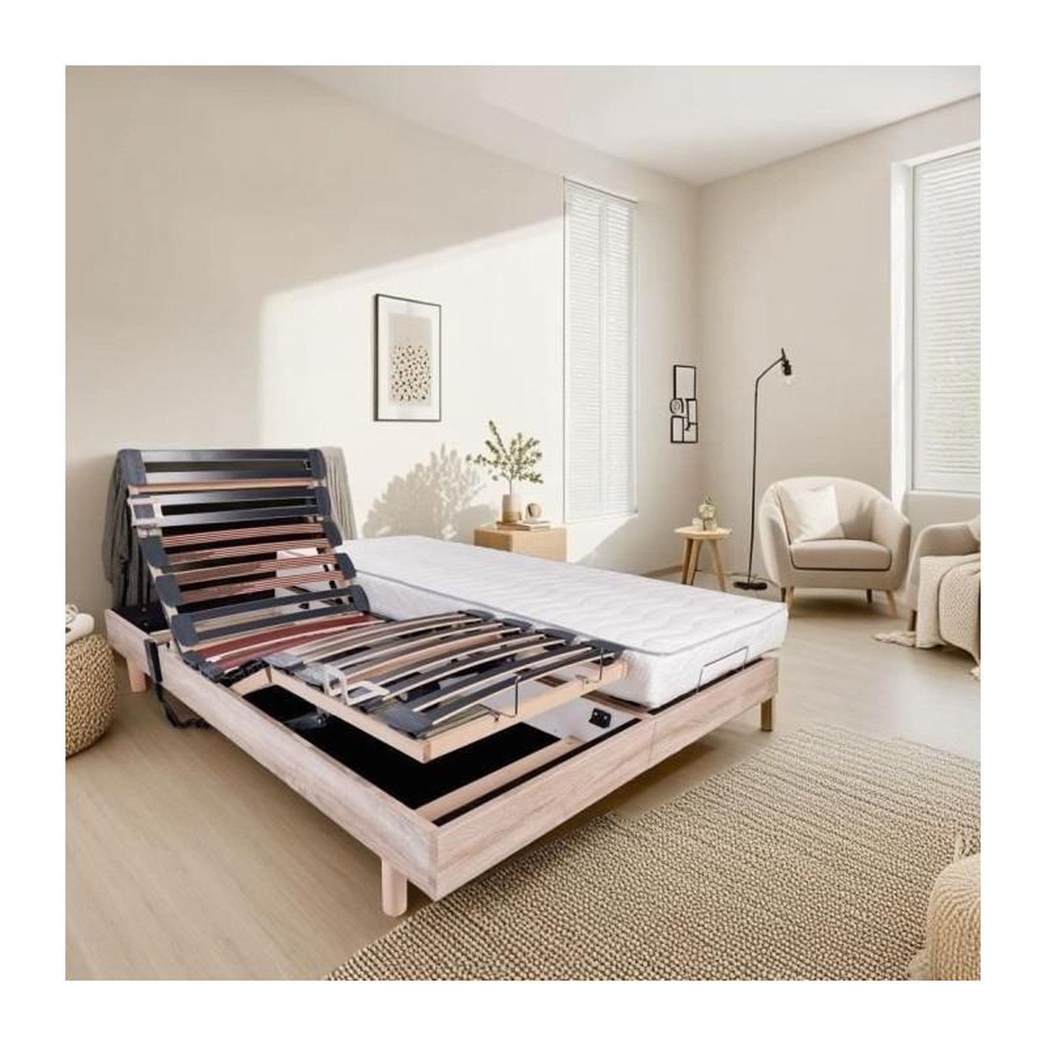 Voir la diapositive 1 : WEBED Ensemble relaxation matelas + sommiers électriques 2x80x200cm - Mousse - Ferme - EQUINOXE Fabrication française