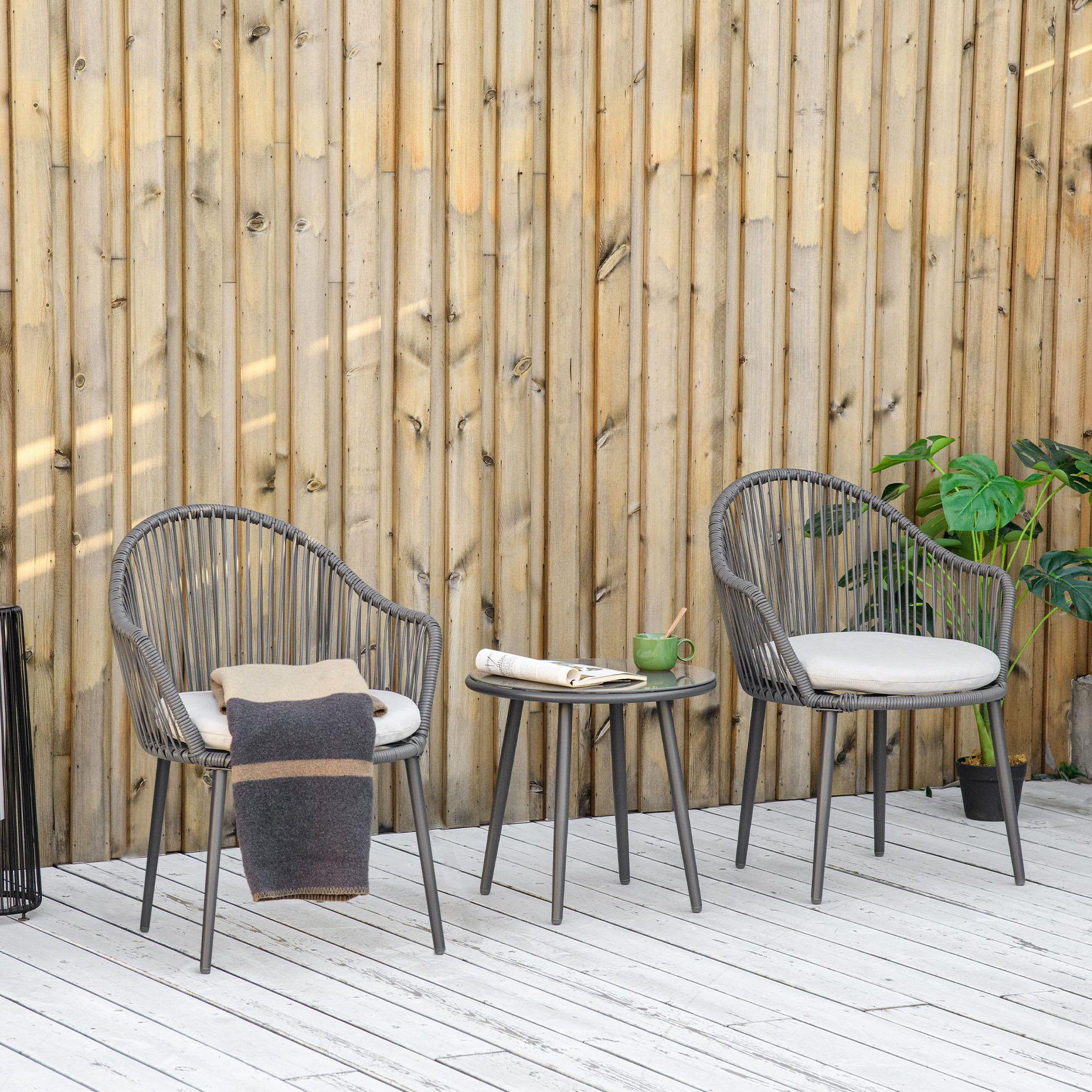 Voir la diapositive 2 : OUTSUNNY Ensemble bistro jardin style acapulco 2 places 3 pièces avec coussins
