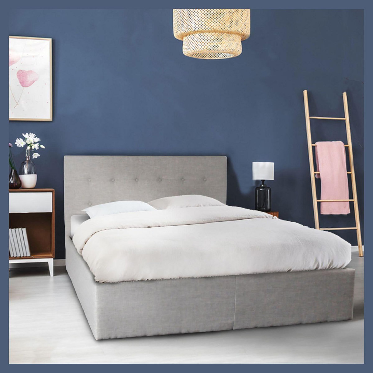 Lit coffre avec tête de lit capitonnée, livré avec sommier 140x190 CM CATANE