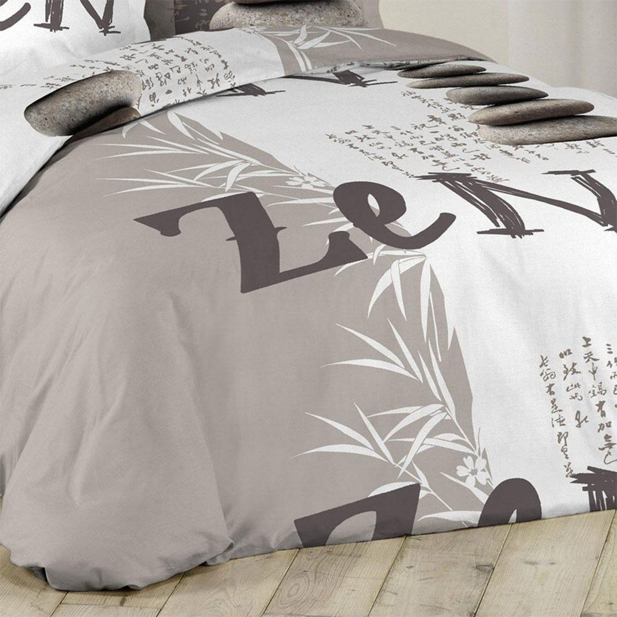 Douceur d'Intérieur Housse de couette 240x220 + 2 taies Galets Zen coton 42 fils