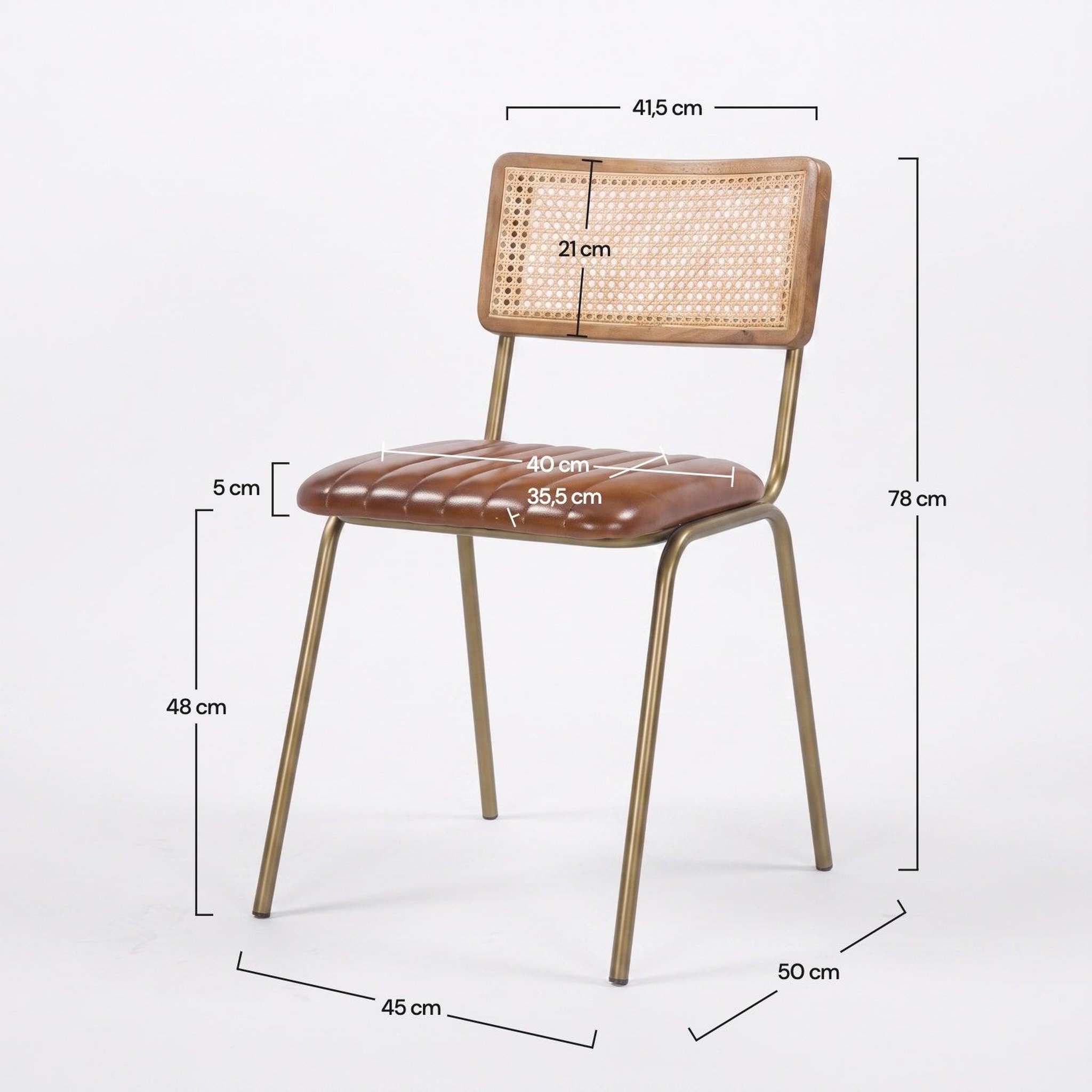 Voir la diapositive 4 : MAISON PAVANE Lot de 2 chaises en cannage et cuir marron-Arsène