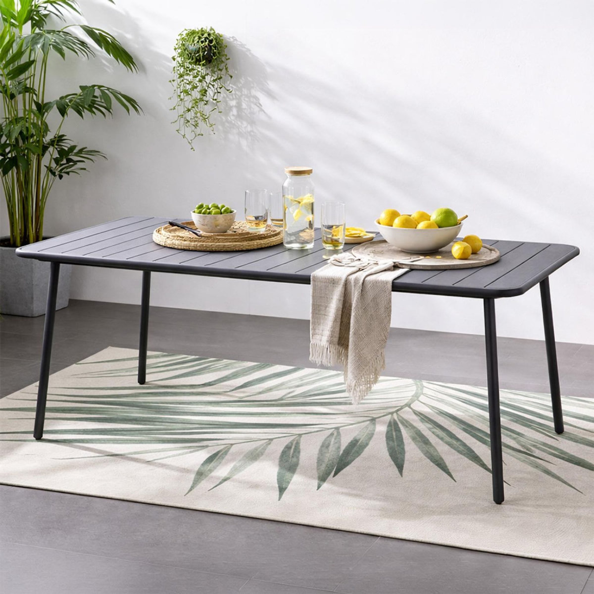 CONCEPT USINE Table de jardin 6 places 160cm gris foncé BERGAME