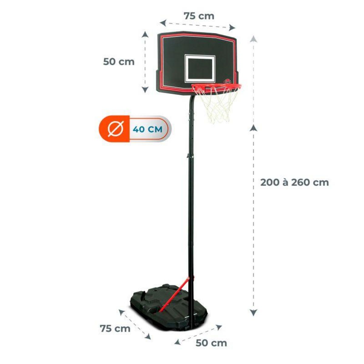 BUMBER Panier de Basket sur Pied Mobile Phoenix - Bumber - Hauteur réglable de 2m à 2m60